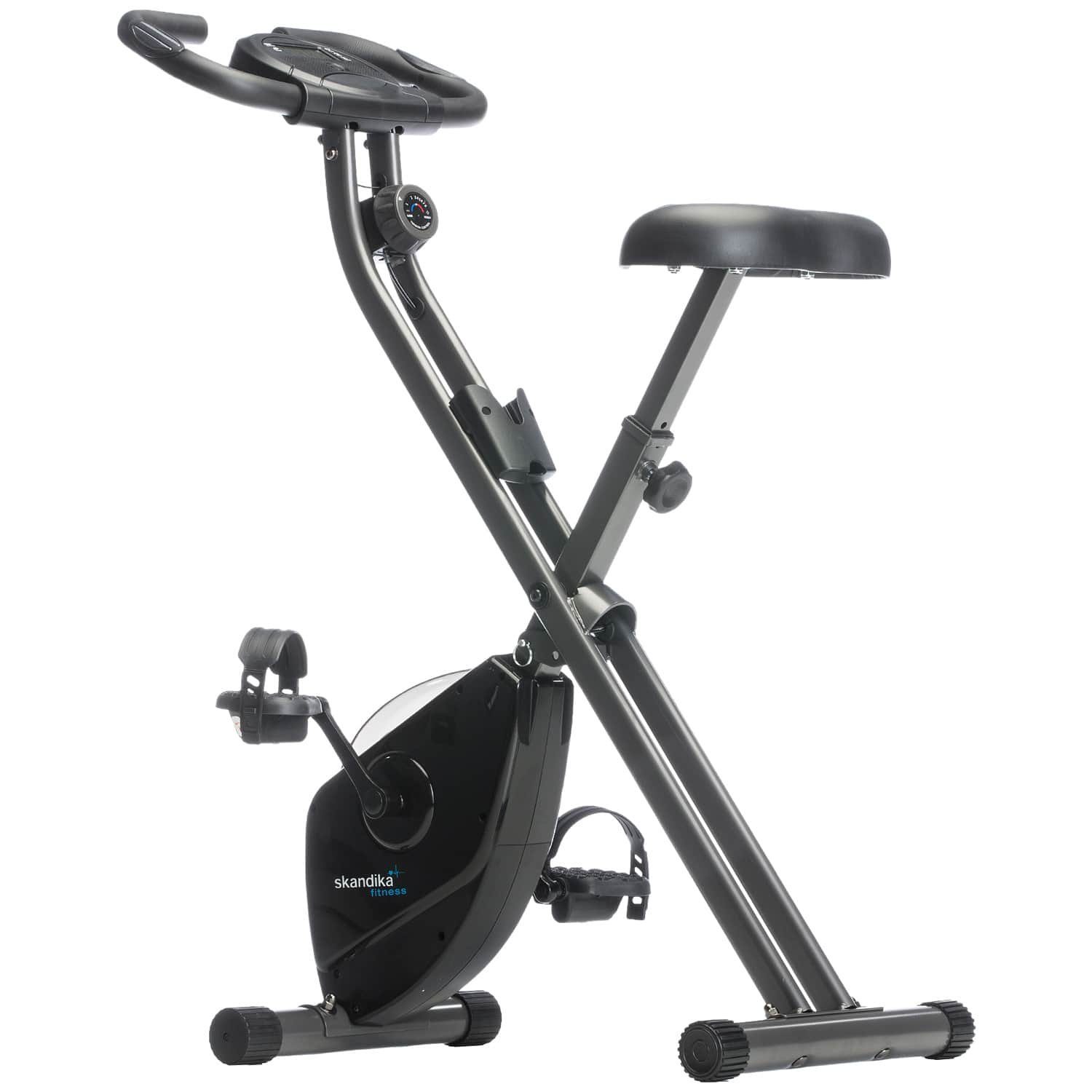 Skandika Heimtrainer Foldaway X-1000 Fitnessbike, X-Bike, F-Bike, klappbar, LCD-Display, Handpuls-Sensoren, 8-stufiger Magnetwiderstand, bis 130kg, für Zuhause