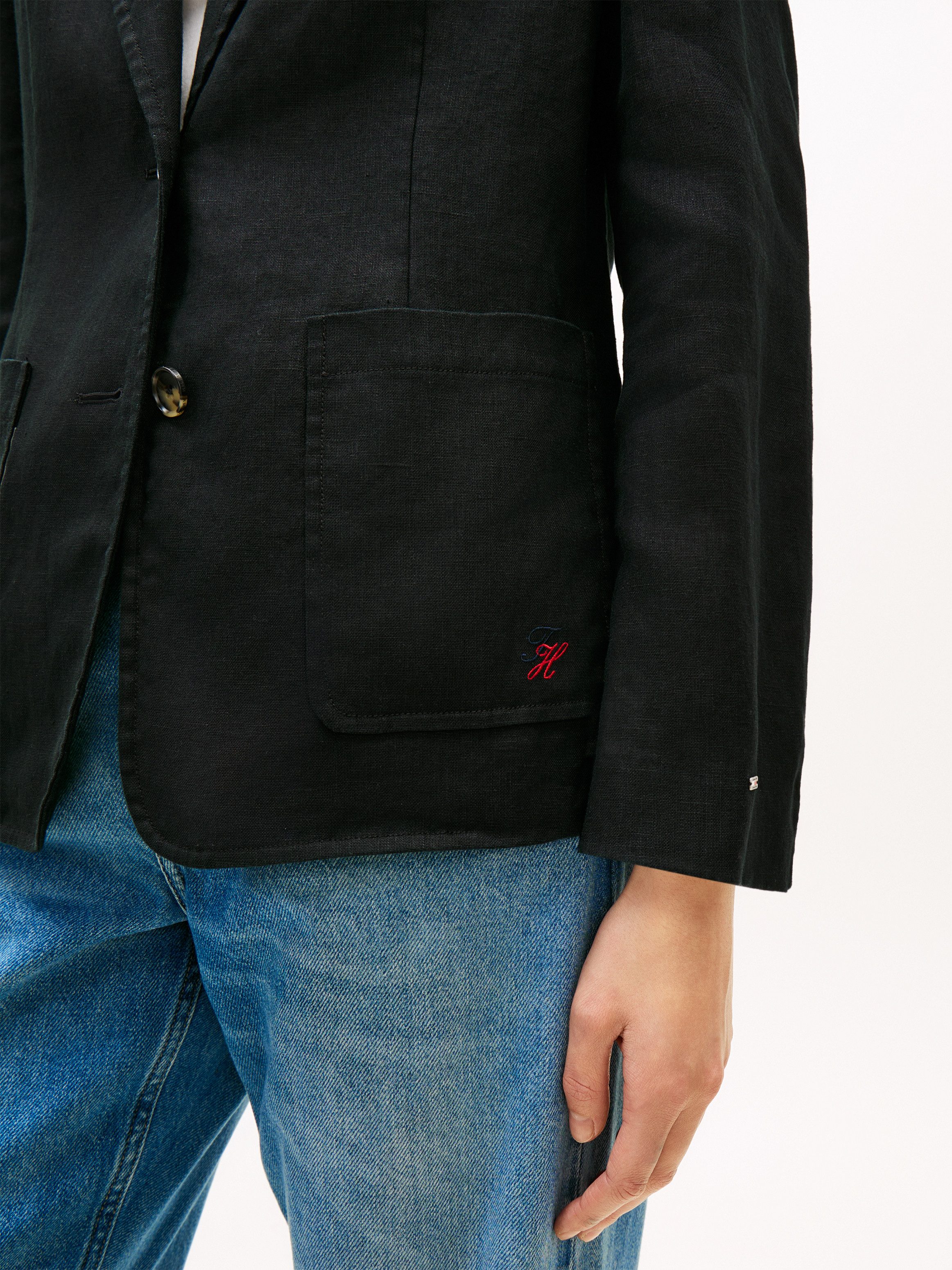 Tommy Hilfiger Kurzblazer NEW ESS LINEN REG SB BLAZER mit aufgesetzten Taschen