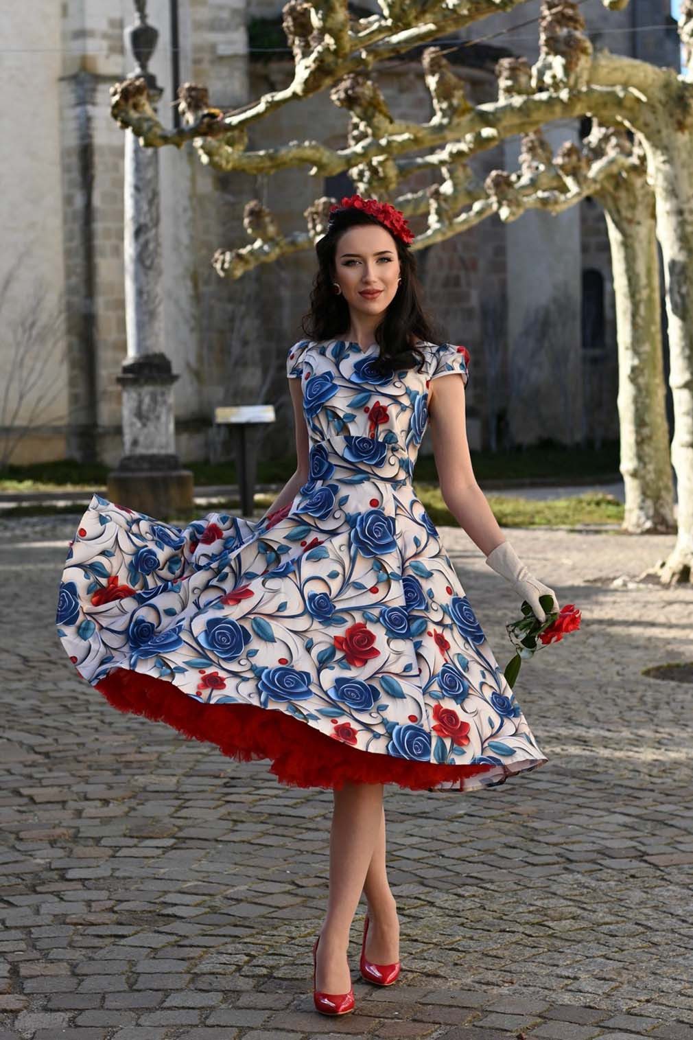 Hearts & Roses London A-Linien-Kleid Elowen Floral Swing Dress Retro Vintage Fit-N-Flare 50er