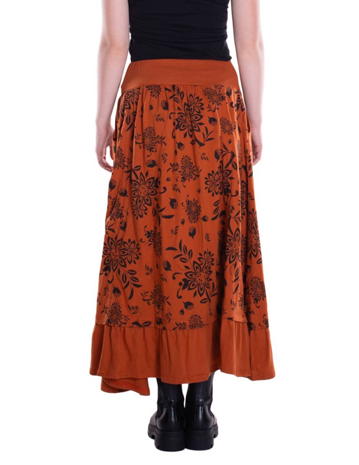 Vishes Maxirock Langer Damen Maxi-Rock längen-verstellbar Baumwolle Blüten-Muster Hippie, Retro Style, Alternative Bekleidung
