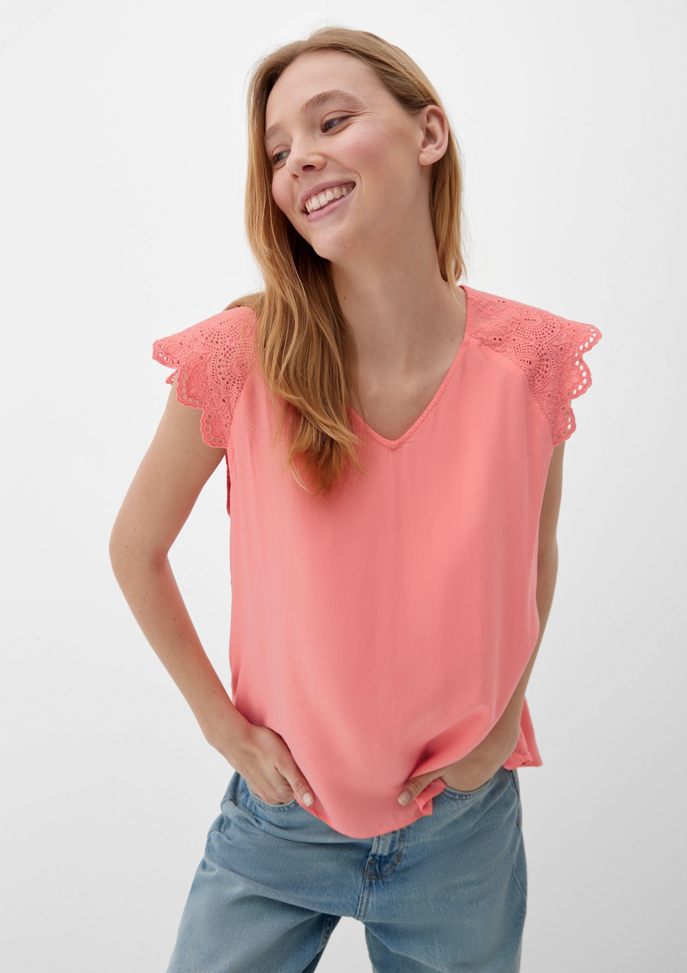 QS Blusentop Bluse mit Broderie Anglaise koralle | Blusen