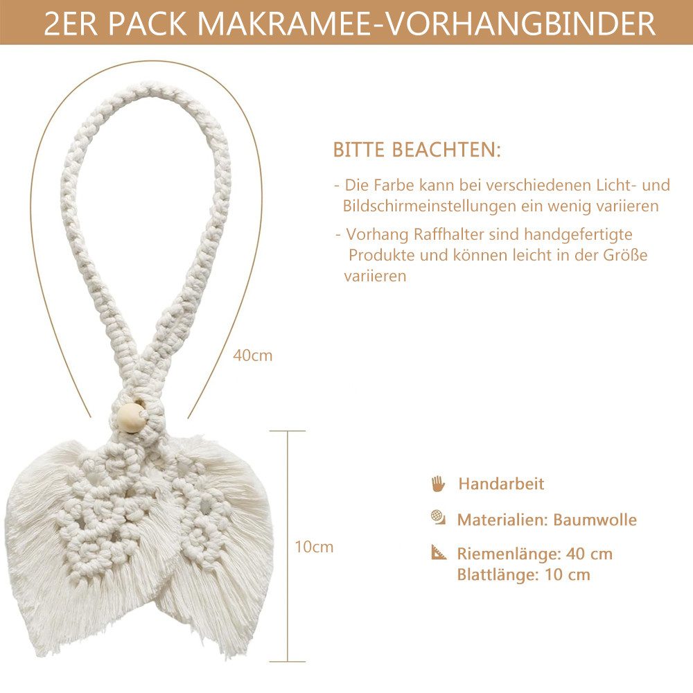 TUWENA Raffhalter 2 Pack Boho Gardinenhalter Natürlich Baumwolle, Seilvorhang-Raffhalter