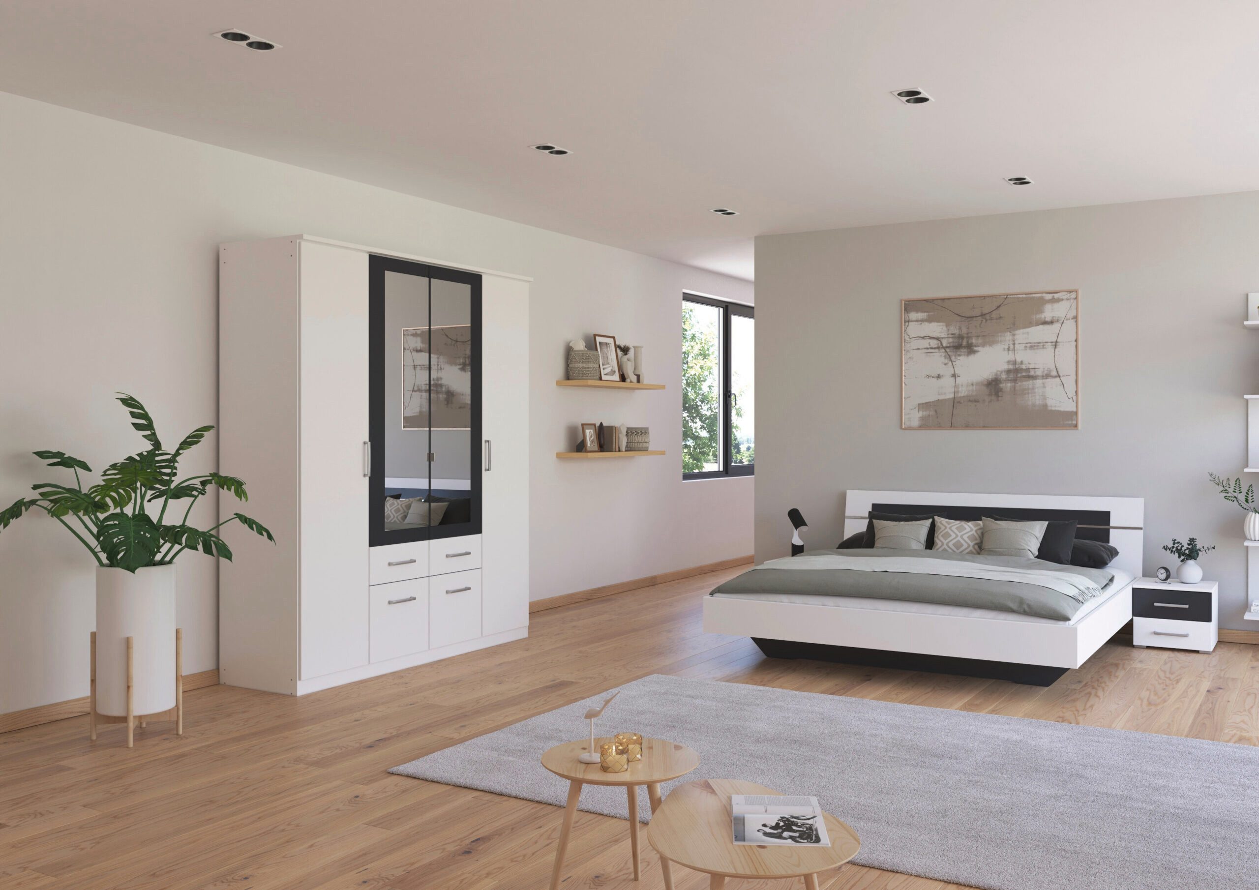 möbel-direkt.de Komplettschlafzimmer Burano in Weiß und Grau, (Komplett-Set, 4-tlg., mit verschiedenen Schrankvarianten wählbar), Made in Germany, mit Spiegeltüren