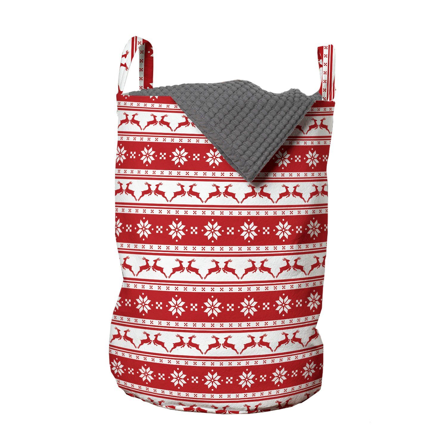 Abakuhaus Wäschesäckchen Wäschekorb mit Griffen Kordelzugverschluss für Waschsalons, Weihnachten Winter-Rotwild-Schneeflocke