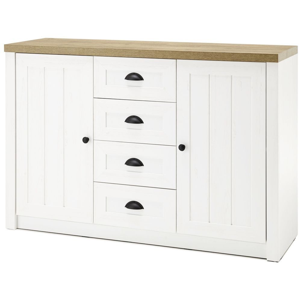 Lomadox Sideboard PISA-61, Landhaus in Pinie weiß und Eiche hell, B/H/T ca.: 130/88/43 cm