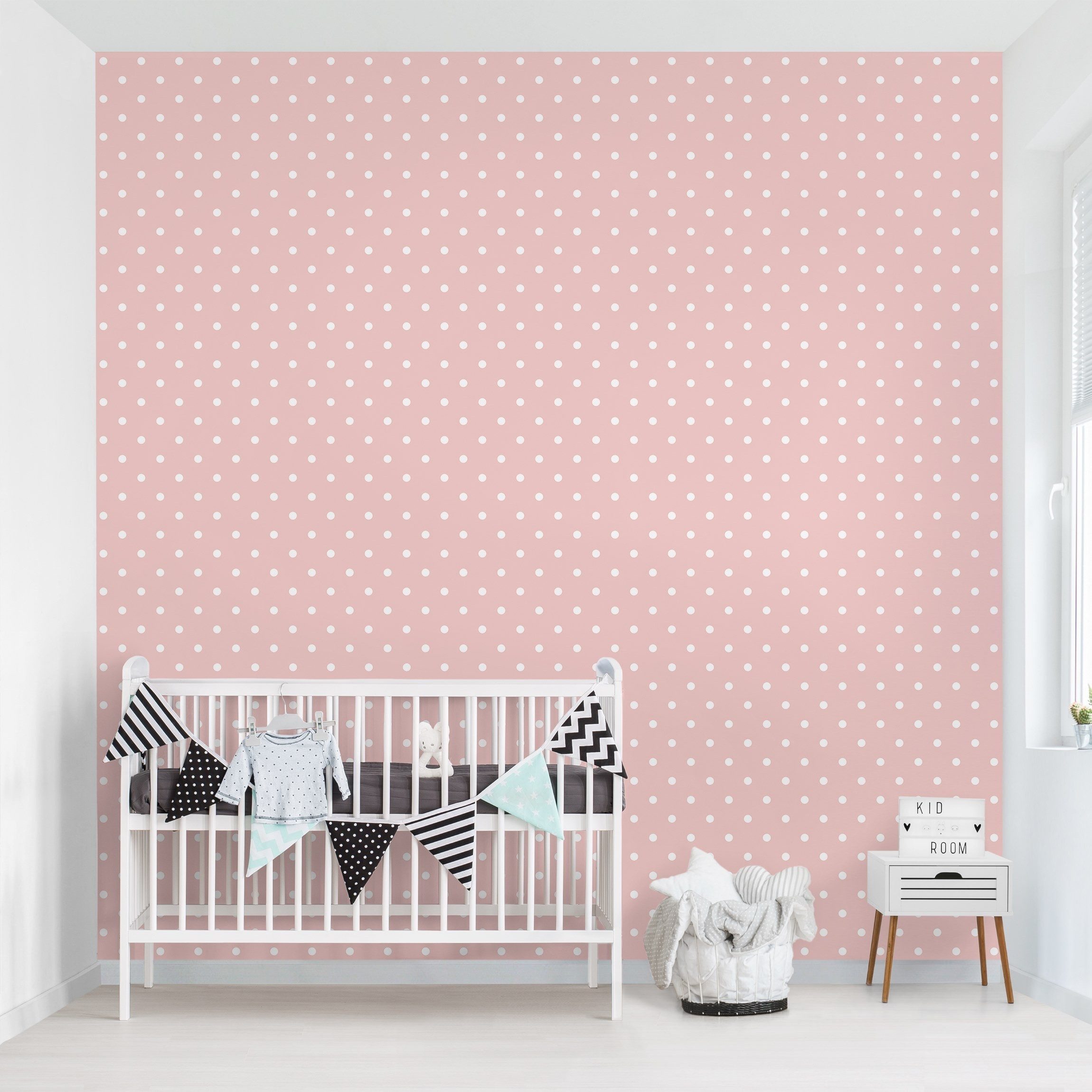 Bilderdepot24 Kindertapete Kinderzimmer Weiße Punkte Rosa Kinder Wanddeko Mustertapete, Glatt, Matt, (Vliestapete inkl. Kleister oder selbstklebend), Mädchenzimmer Jungenzimmer Babyzimmer Bildtapete Fototapete Wandtapete