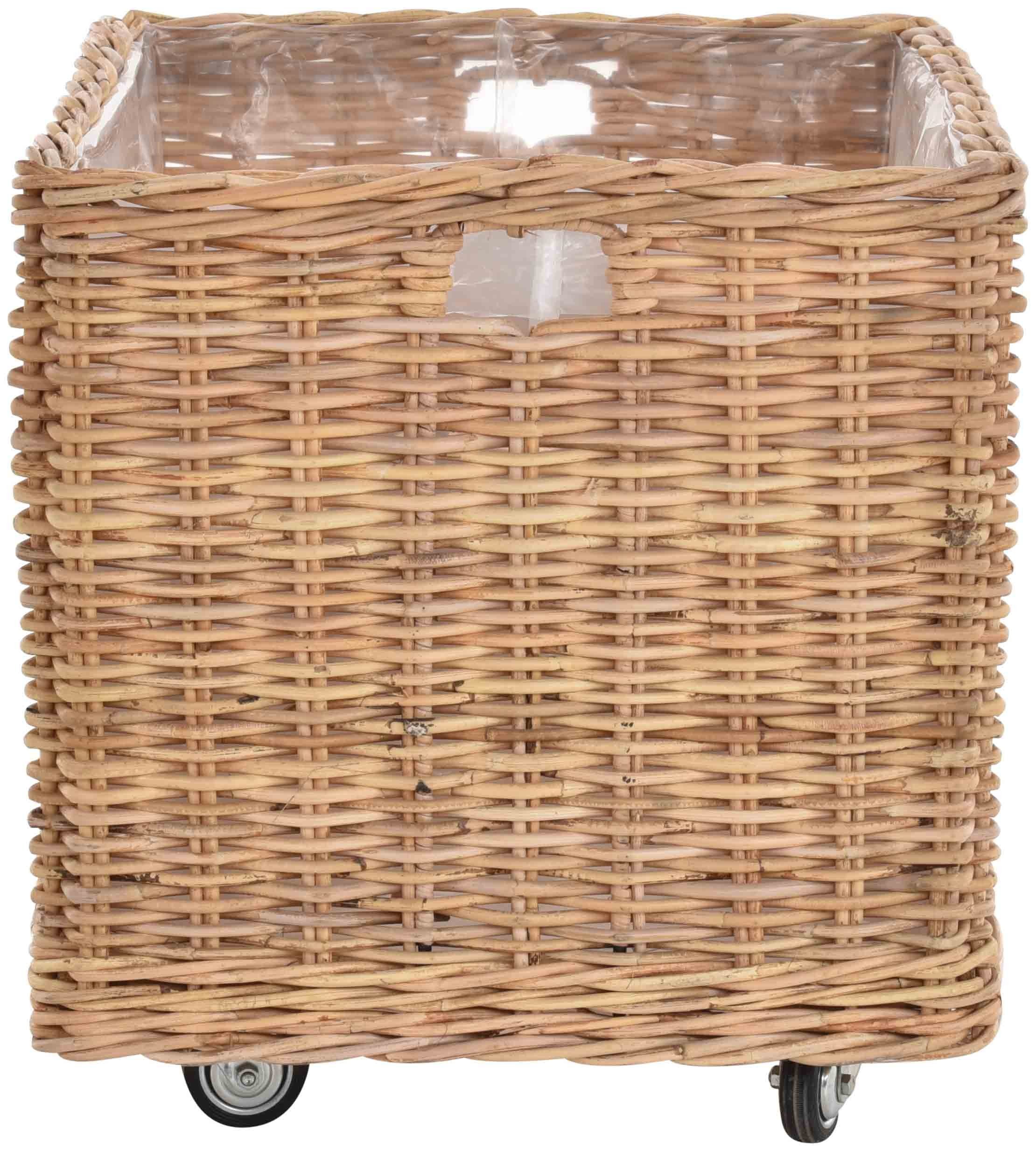 Krines Home Allzweckkorb Pflanzkorb groß Rattan Pflanzkübel Blumentopf Rollkorb Grau Natur, mit Rollen