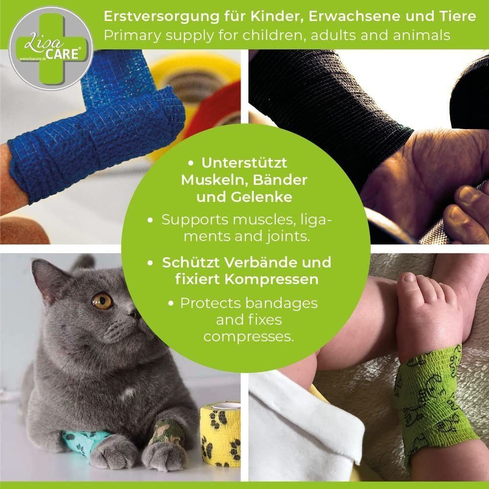 LisaCare Wundpflaster Selbsthaftender Fingerverband - Fingerpflaster/Bandage (Neon-Set, 4 St., 1 x NeonGrün, - Pink, - Gelb & Orange / 2,5cm x 4,5m), Medizinisch zertifiziert!