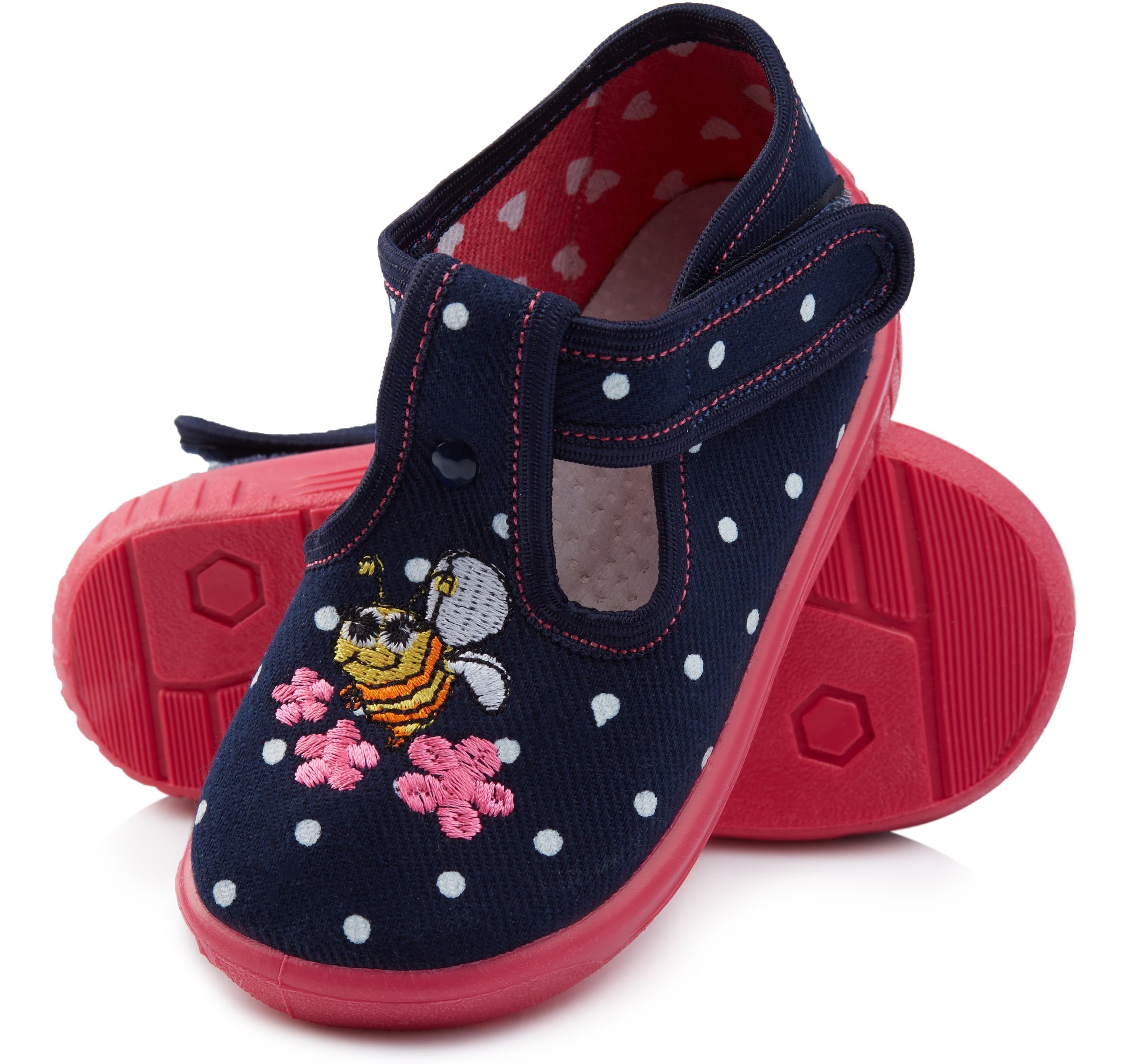 Rosa Mädchen Hausschuhe Hausschuh LARW003 Jungen Marineblau Punkte Ladeheid Kinder