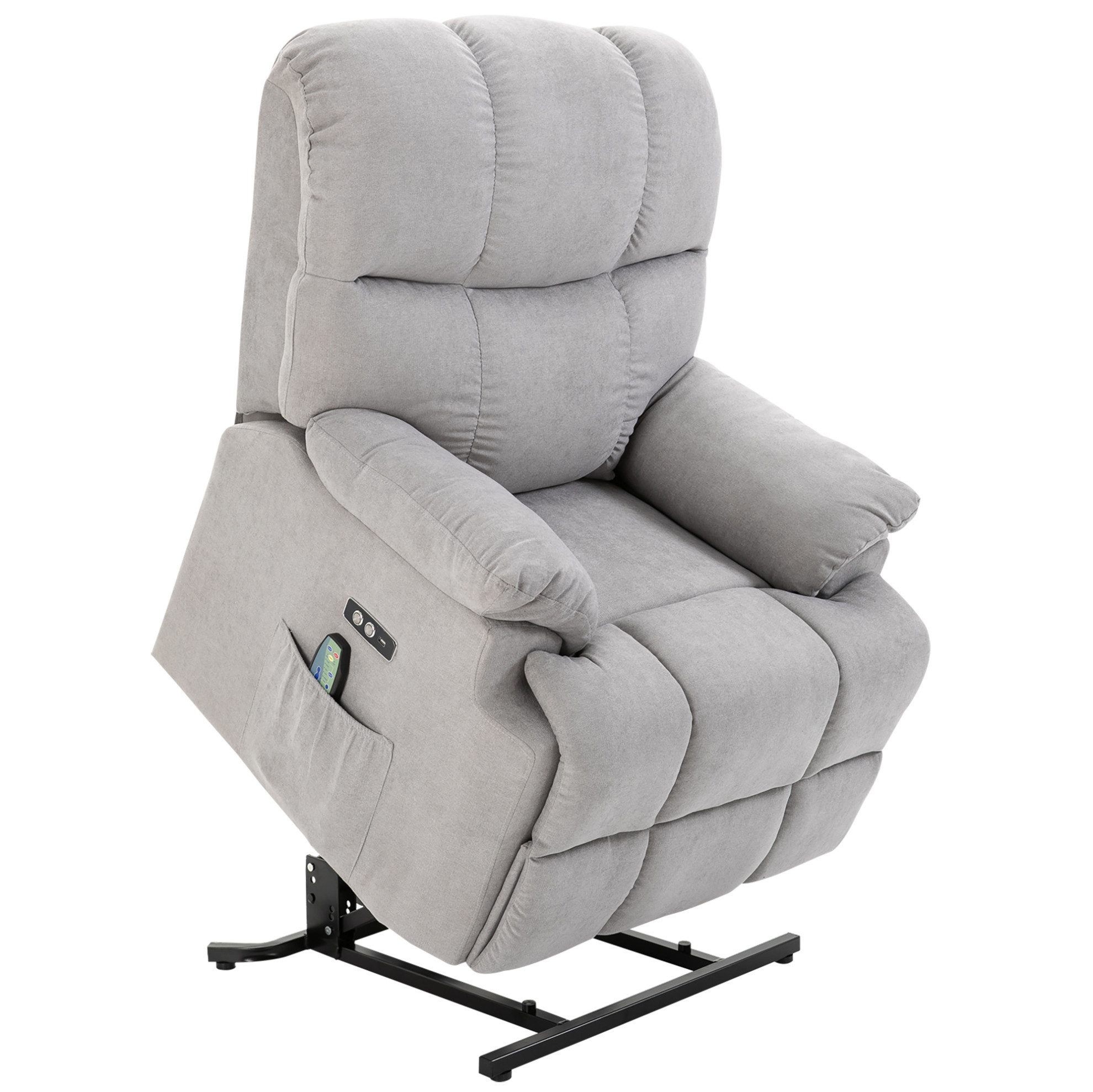 REDOM Massagesessel Sessel mit Aufstehhilfe, verstellbar, USB, grau (Packung, 1-St., Wärmefunktion, verstellbarer Winkel, USB, Fernbedienung), Kurzplüsch Grau 83 x 95 x 105 cm, Wohnzimmer Sessel