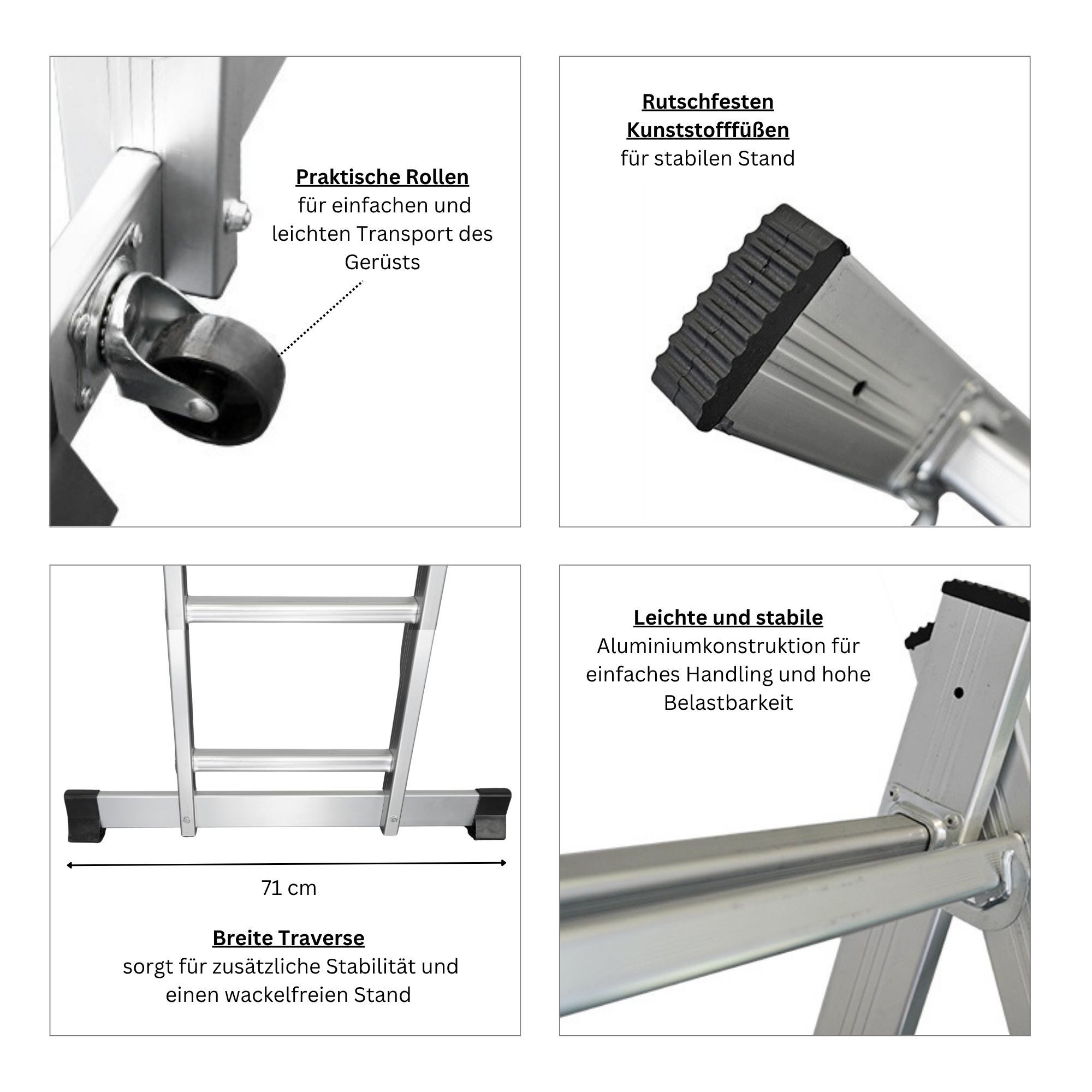 PROREGAL® MULTISTEP 3-in-1 Aluminum Ladder/Step Ladder, 2x6 Rungs, Load Capacity 150kg