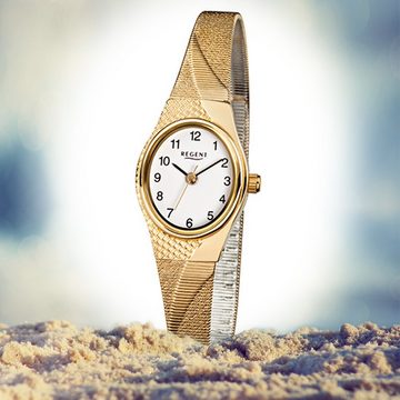 Regent Quarzuhr Regent Damen-Armbanduhr gold Analog F-622, (Analoguhr), Damen Armbanduhr oval, klein (ca. 20x22mm), Edelstahl, ionenplattiert