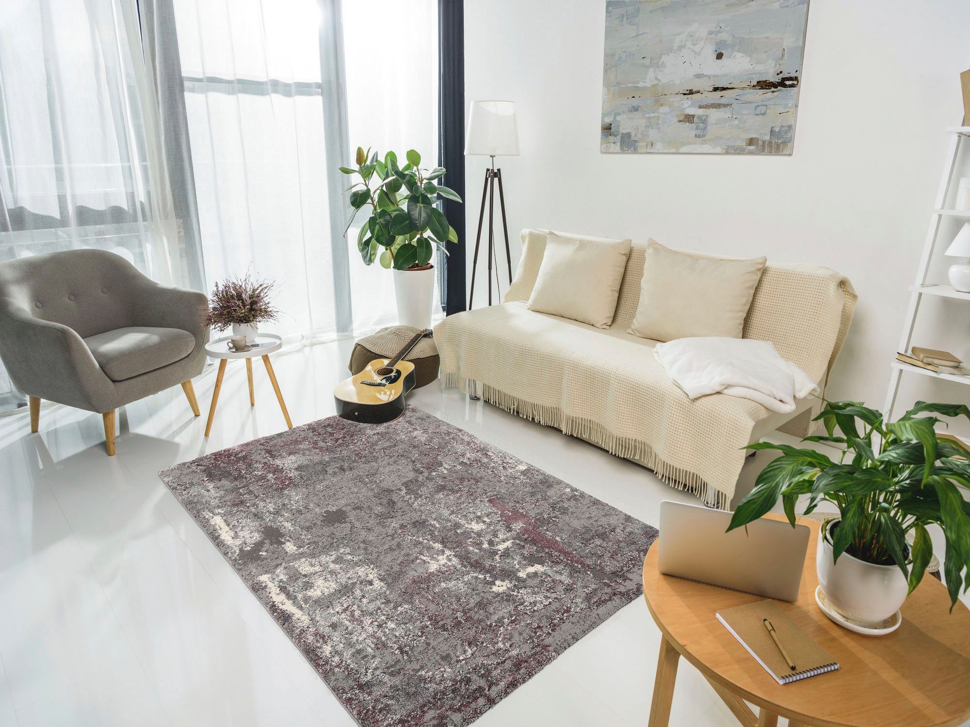OCI DIE TEPPICHMARKE Teppich JUWEL LIRAY, rechteckig, Höhe: 20 mm, Kurzflor, Wohnzimmer, Marmor Optik, Hoch Tief Effekt