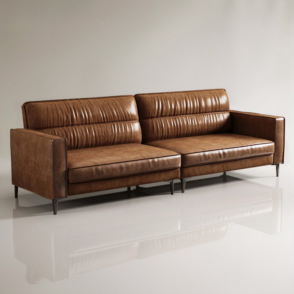 oleyluckidea Big-Sofa Vintage 3-Sitzer Sofa Lederoptik Braun Metallfüße Retro Couch 220 cm, Set