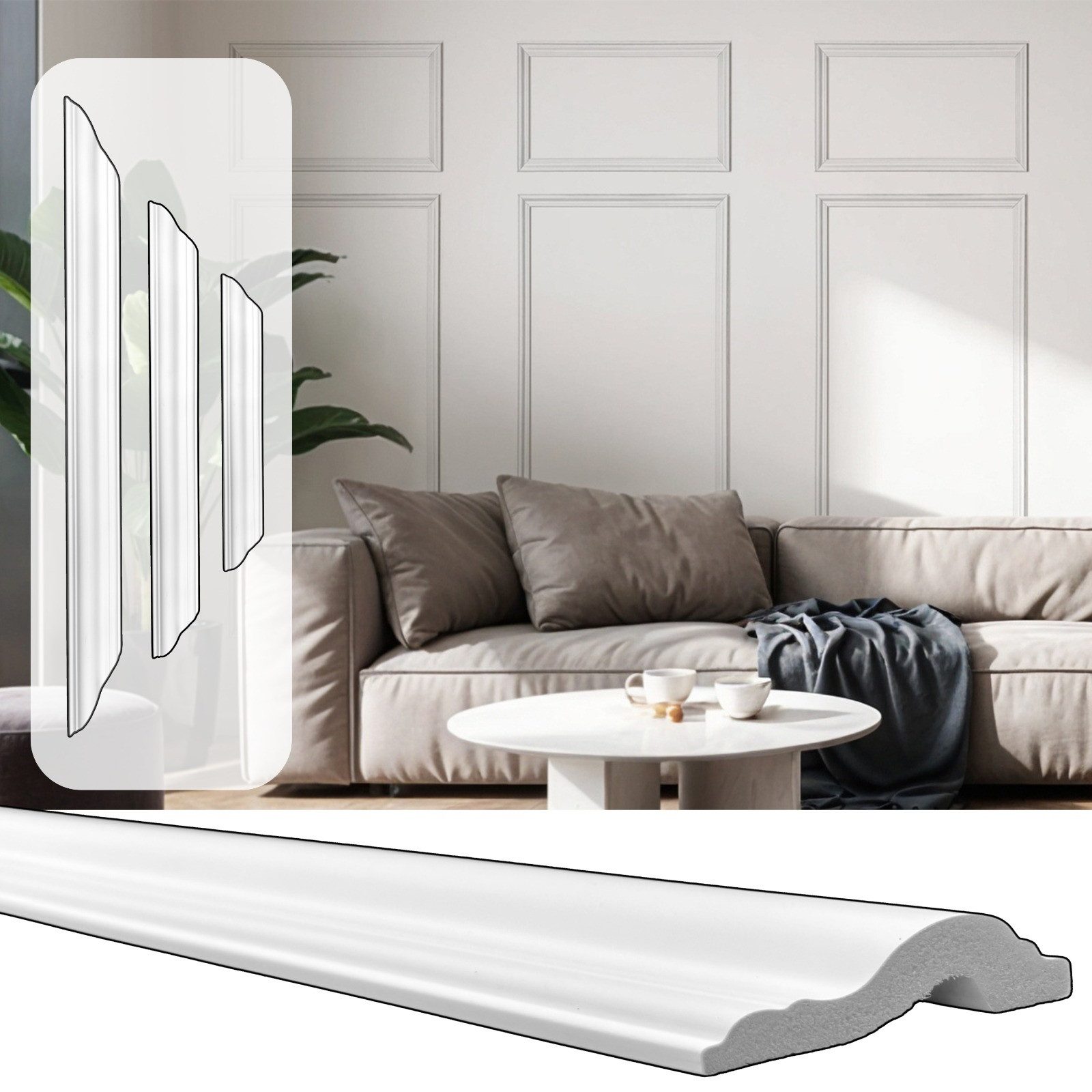 IKHEMalarka 3D Wandpaneel Hochwertiges Wandleisten Set – Zierleisten Stückleisten, (24 Wandleisten SET, Komplettset für 6 Wandrahmen) Wasserfest, stoßfest & leicht zu montieren