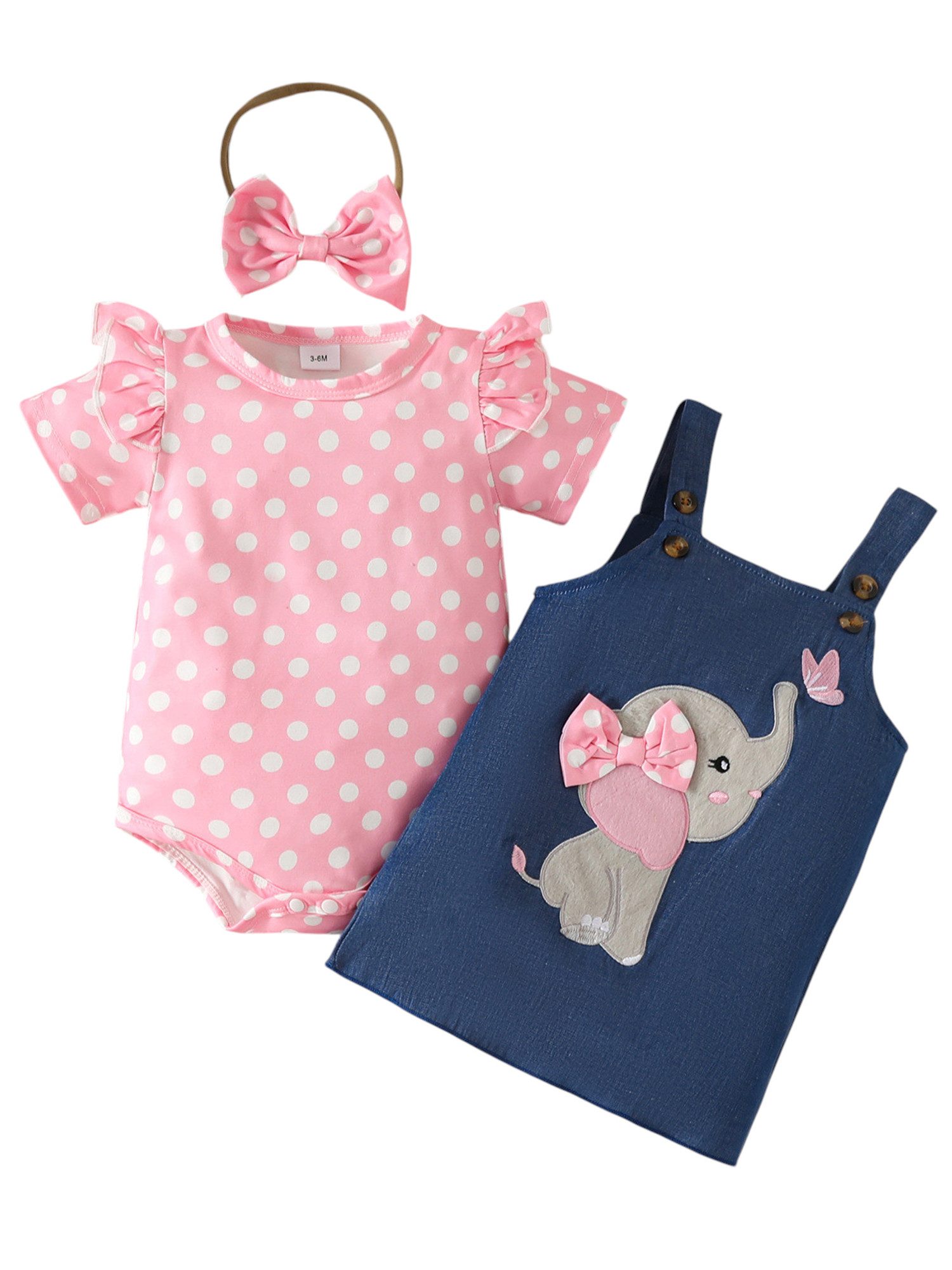 Gluckids Strampler Baby Mädchen Strampler Set, Tierdruck Bodys + Trägerkleid + Stirnband (3-tlg) Baumwoll Bodysuit für Neugeborene, Kurzarm Baby-Set, Sommer & Herbst