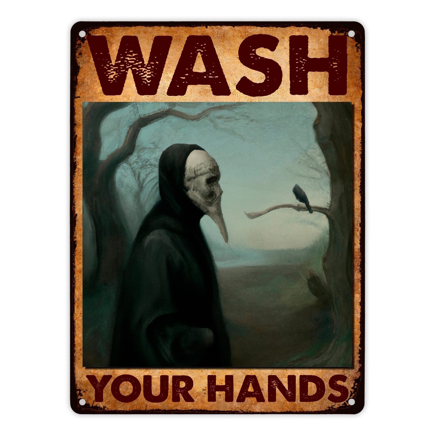 speecheese Metallschild Pestdoktor Metallschild XL in 21x28 cm mit Spruch Wash your Hands