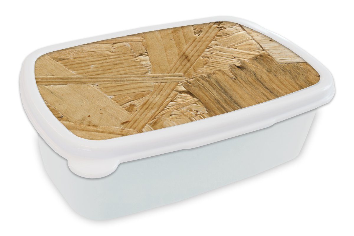 MuchoWow Lunchbox Holz - OSB - Muster, Kunststoff, (2-tlg), Brotbox für Kinder und Erwachsene, Brotdose, für Jungs und Mädchen weiß