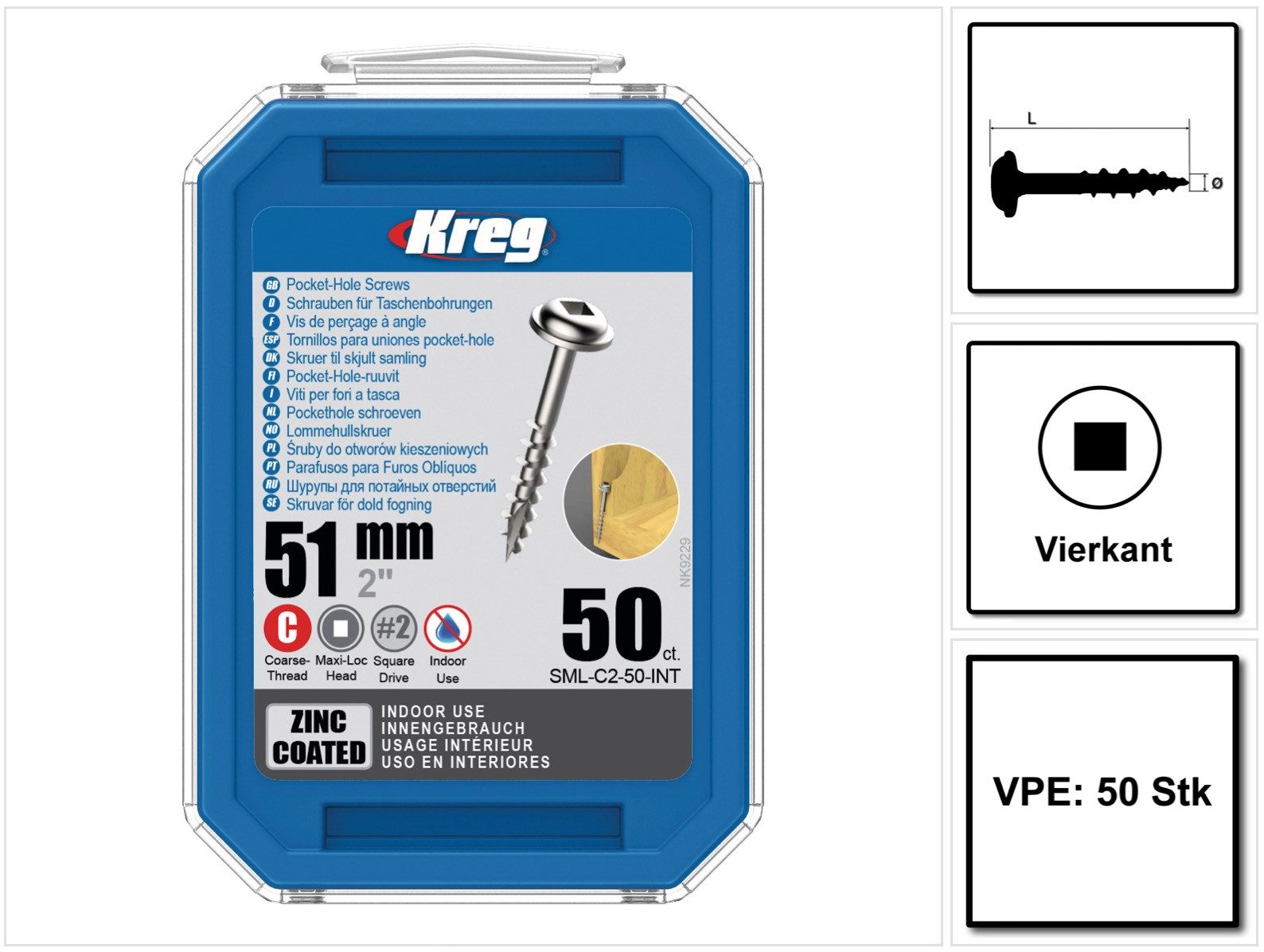 Kreg Schraube Pocket-Hole Linsenkopfschraube 51 mm 50 Stk (SML-C2-50) Vierkantant