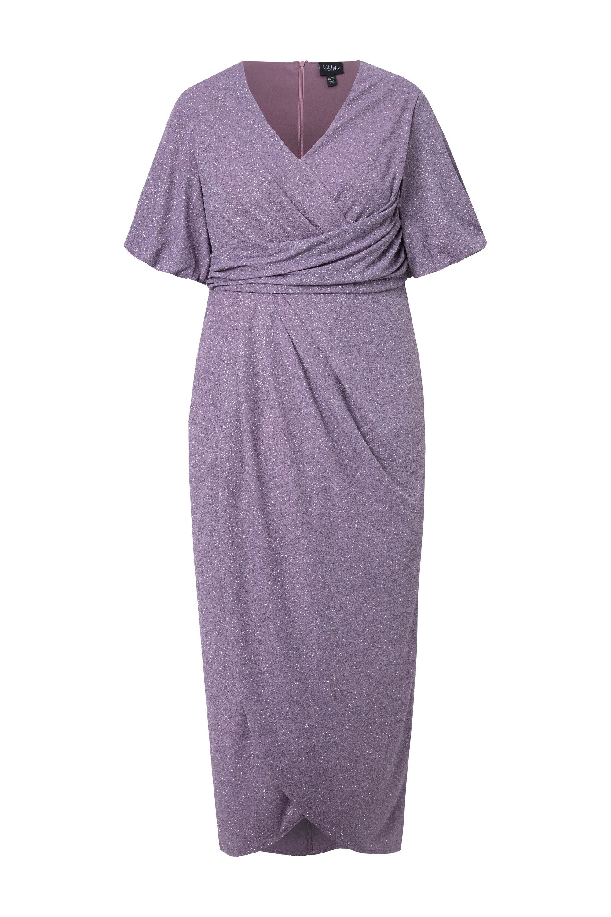 Ulla Popken Midikleid Maxikleid Wickeloptik V-Ausschnitt Ballon-Halbarm