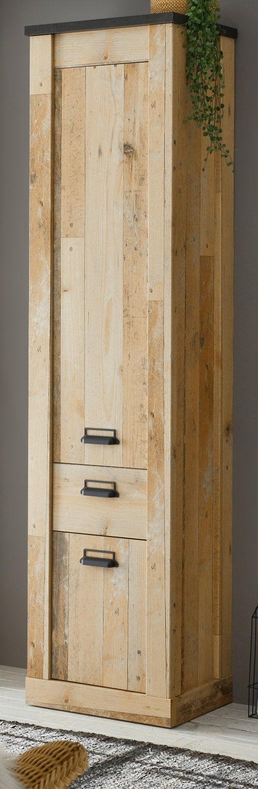 IMV Schuhschrank Stove (Hochschrank in Used Wood Vintage, 51 x 201 cm) Mit Soft-Close-Funktion