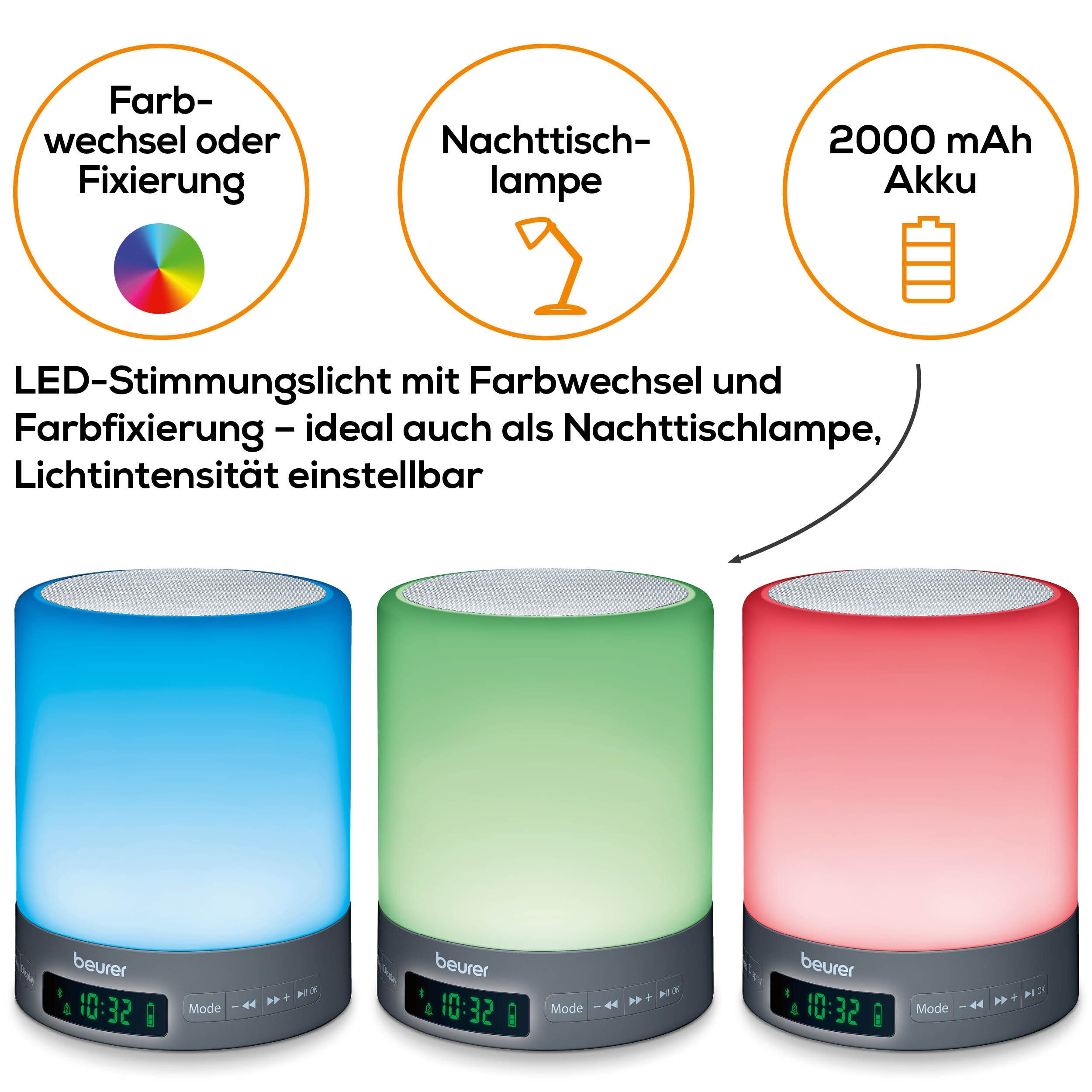 BEURER Tageslichtwecker WL 50 Lichtwecker, simuliert den Sonnenaufgang für sanftes Aufwachen Mit farbigem Stimmungslicht, mit Radiofunktion und optionalem Weckton