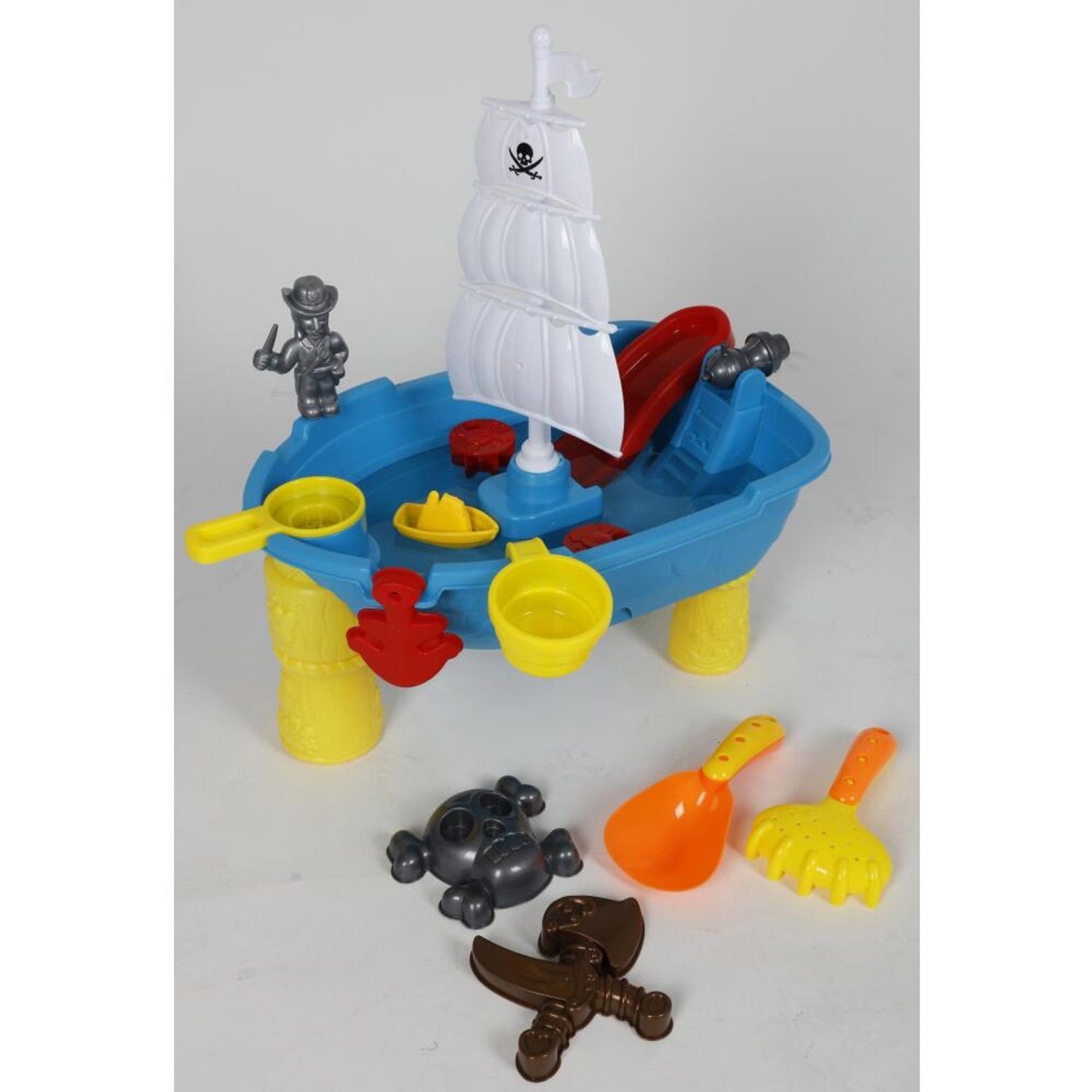 EDCO Gartentisch Spieltisch Kinder Harke Sandkasten Spielzeug Förmchen Wasser Schaufel