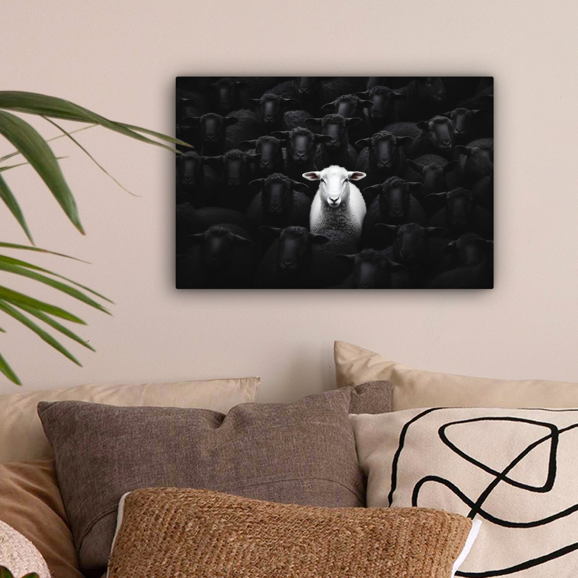 OneMillionCanvasses® Leinwandbild Schafe - Weiß - Dunkelheit, Fotodruck (1 günstig online kaufen