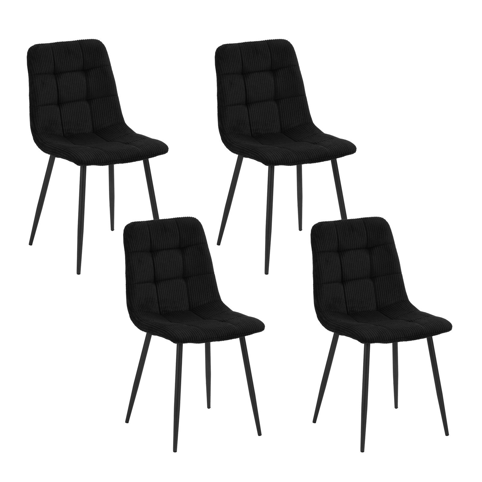 HTI-Living Esszimmerstuhl Esszimmerstuhl Mesa Cordstoff Schwarz (Set, 4 St), Polsterstuhl mit schwarzen Metallbeinen