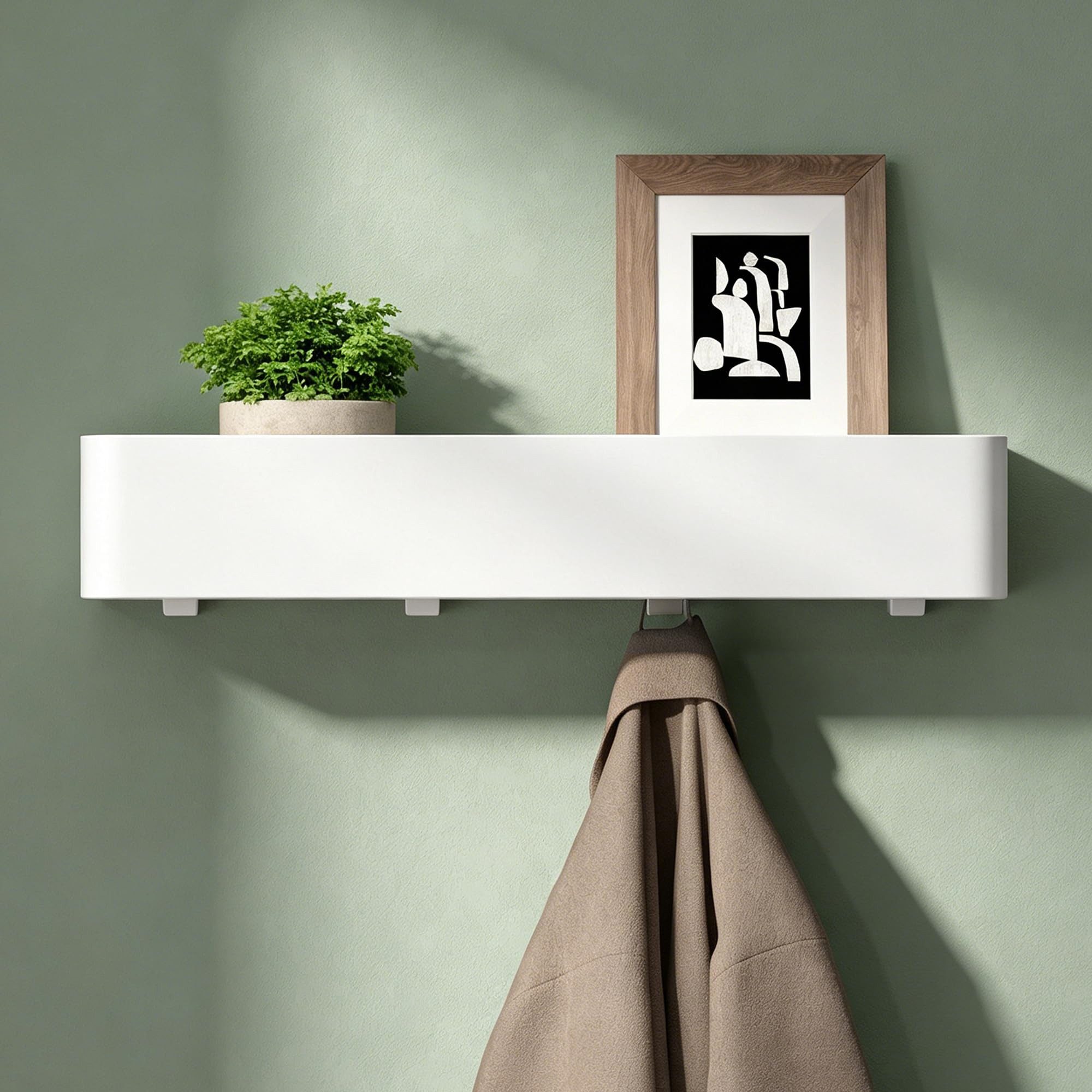 Mai & Mai Wandgarderobe Garderobenleiste mit Ablage und Wandhaken abgerundete Kanten Reglo-05, Abnehmbares Design,Klebemontage oder Bohrmontage