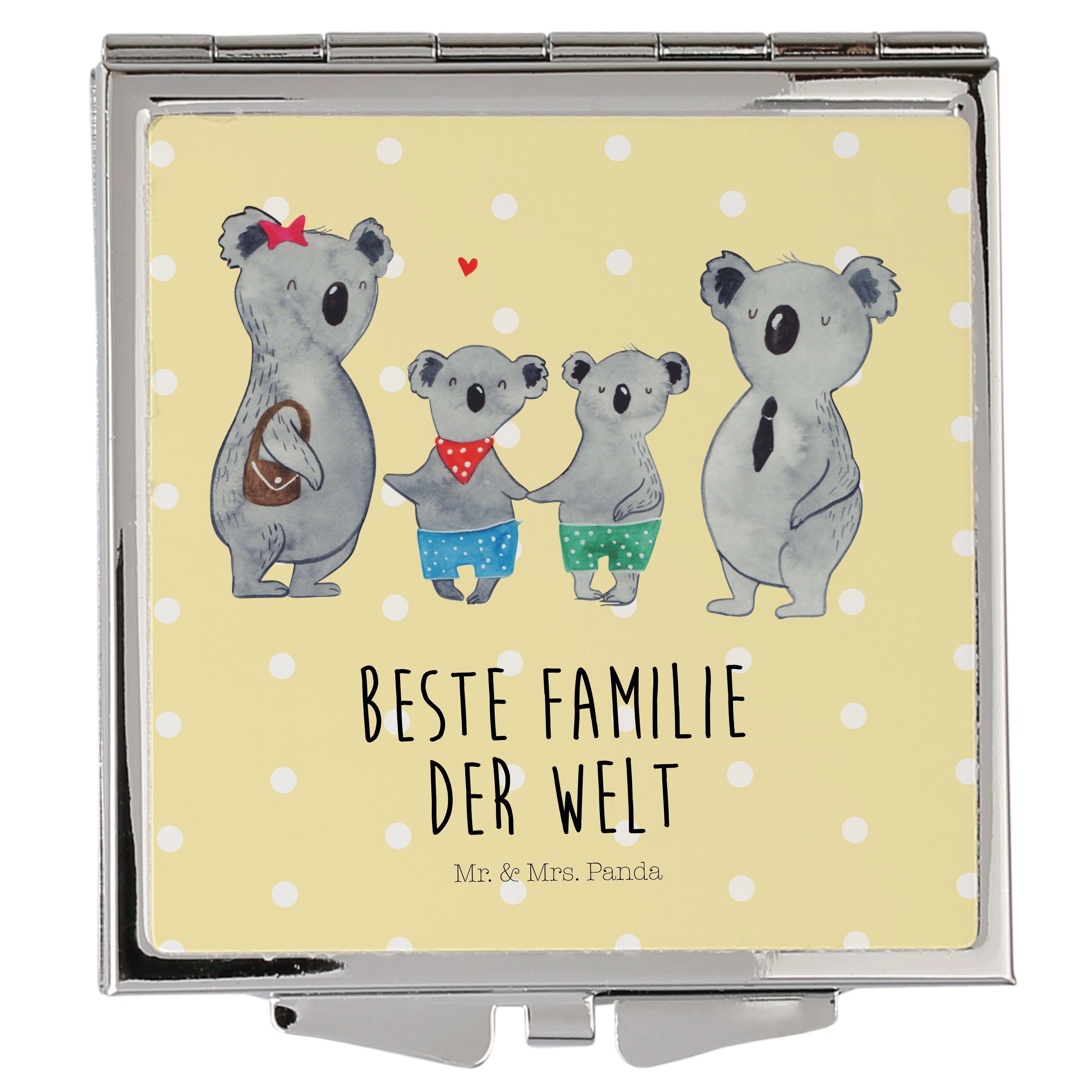 Mr. & Mrs. Panda Kosmetikspiegel Koala Familie zwei - Gelb Pastell - Geschenk, Bruder, beste Familie, (1-St)