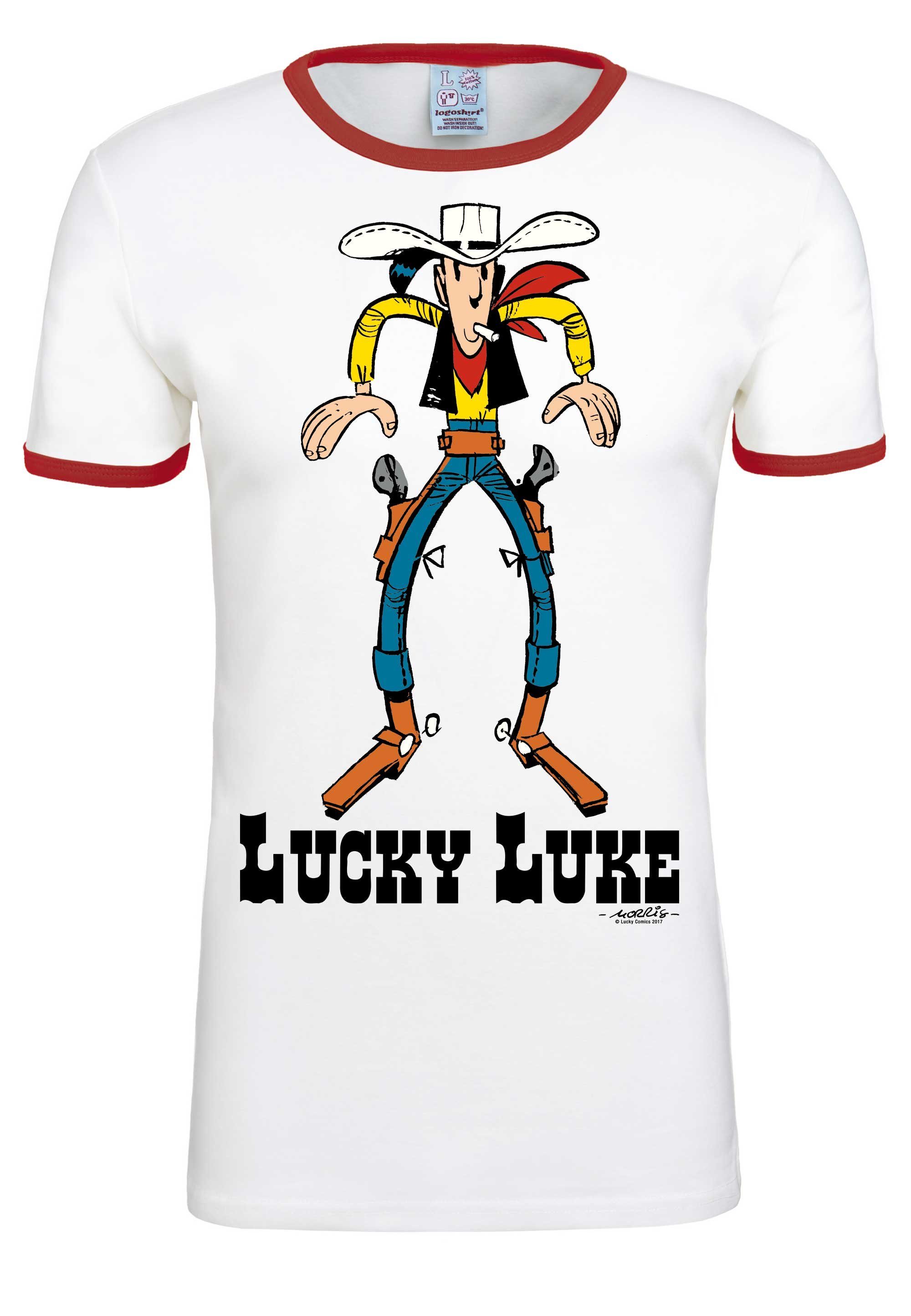 mit abgesetzten LOGOSHIRT Bündchen Luke Lucky farblich weiß T-Shirt