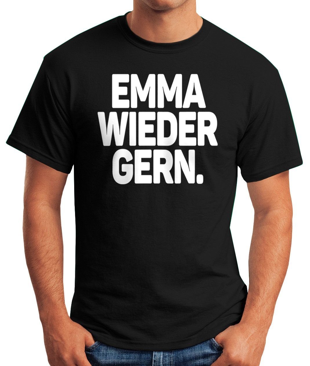 Print-Shirt Rave gern Oberteil Techno Herren Emma Fun-Shirt Print Spruch Party mit Moonworks® schwarz MoonWorks Festival wieder T-Shirt