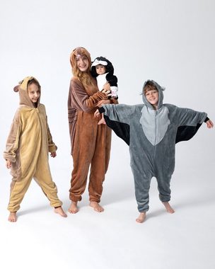Corimori Partyanzug Flauschiges Murmeltier-Kostüm für Erwachsene mit Haarreif,  Karneval, Jumpsuit, Pyjama, Fasching, Kigurumi, Tierkostüme, Murmeltier "Nora"