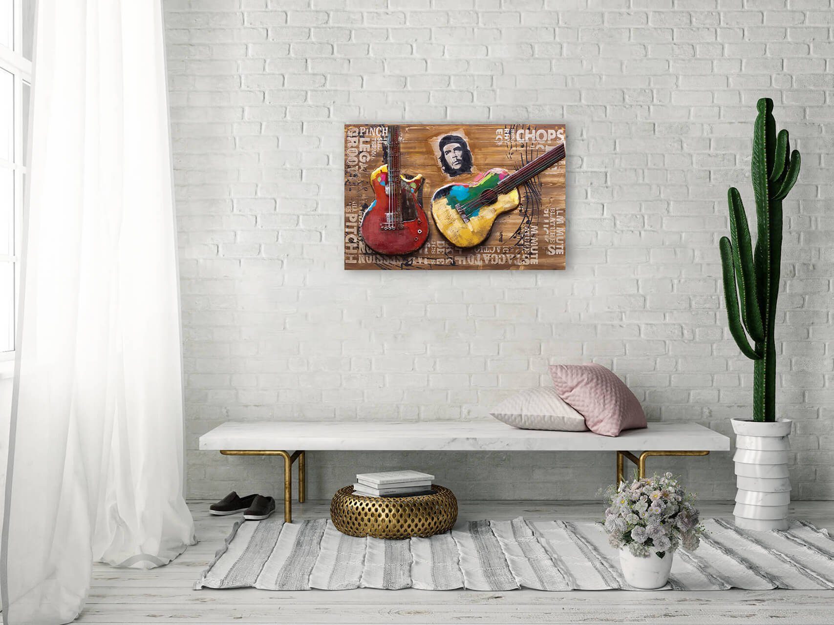 handgefertiges Holzbild Wandbild 90x60 aus cm, KUNSTLOFT Holz Klänge Kubanische
