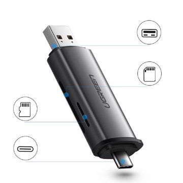 UGREEN SD / Micro SD Kartenleser für USB 3.0 / USB Typ C 3.0 Adapter grau USB-Adapter