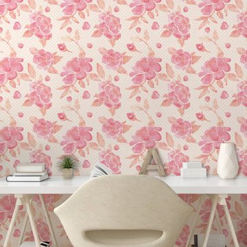 Abakuhaus Vinyltapete selbstklebendes Wohnzimmer Küchenakzent, Frühling Pinkish Aquarell Blumen