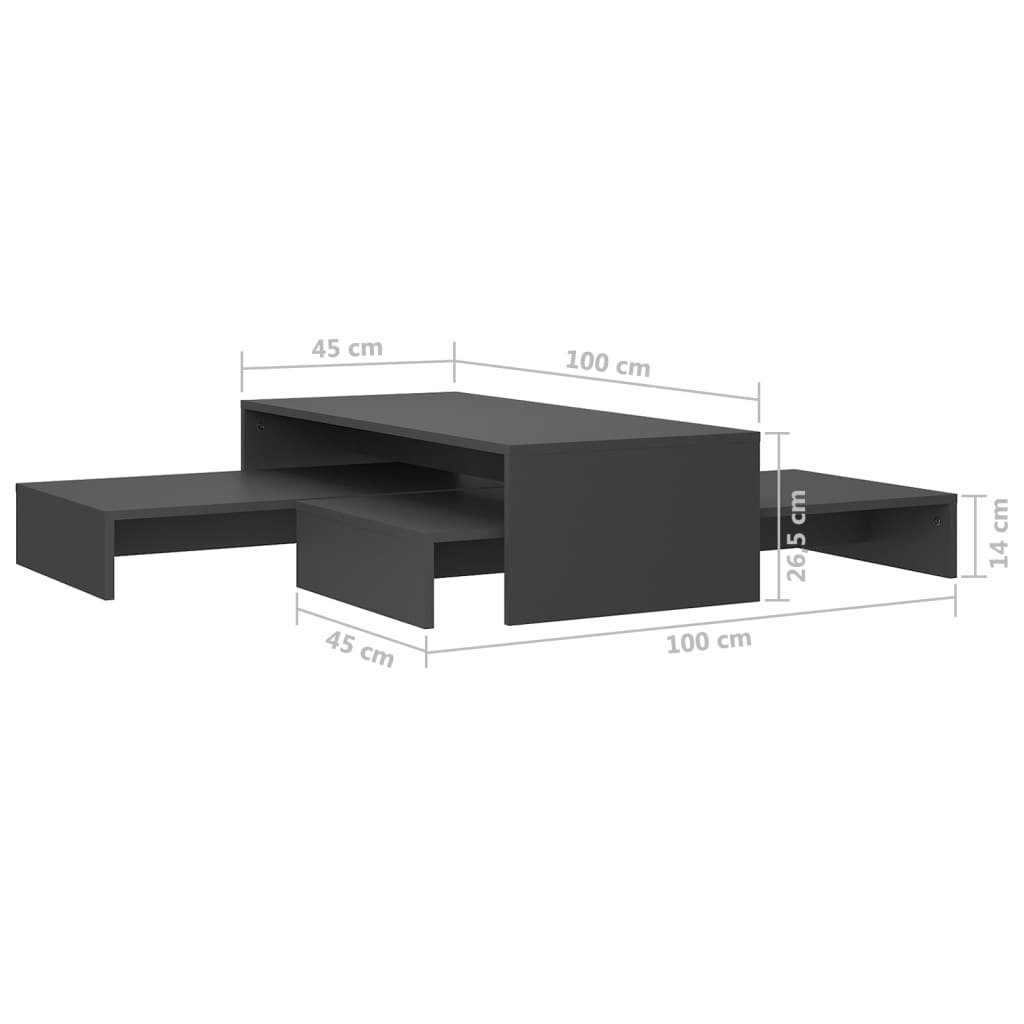 furnicato Satztisch-Set Spanplatte 100x100x26,5 cm Grau Couchtisch
