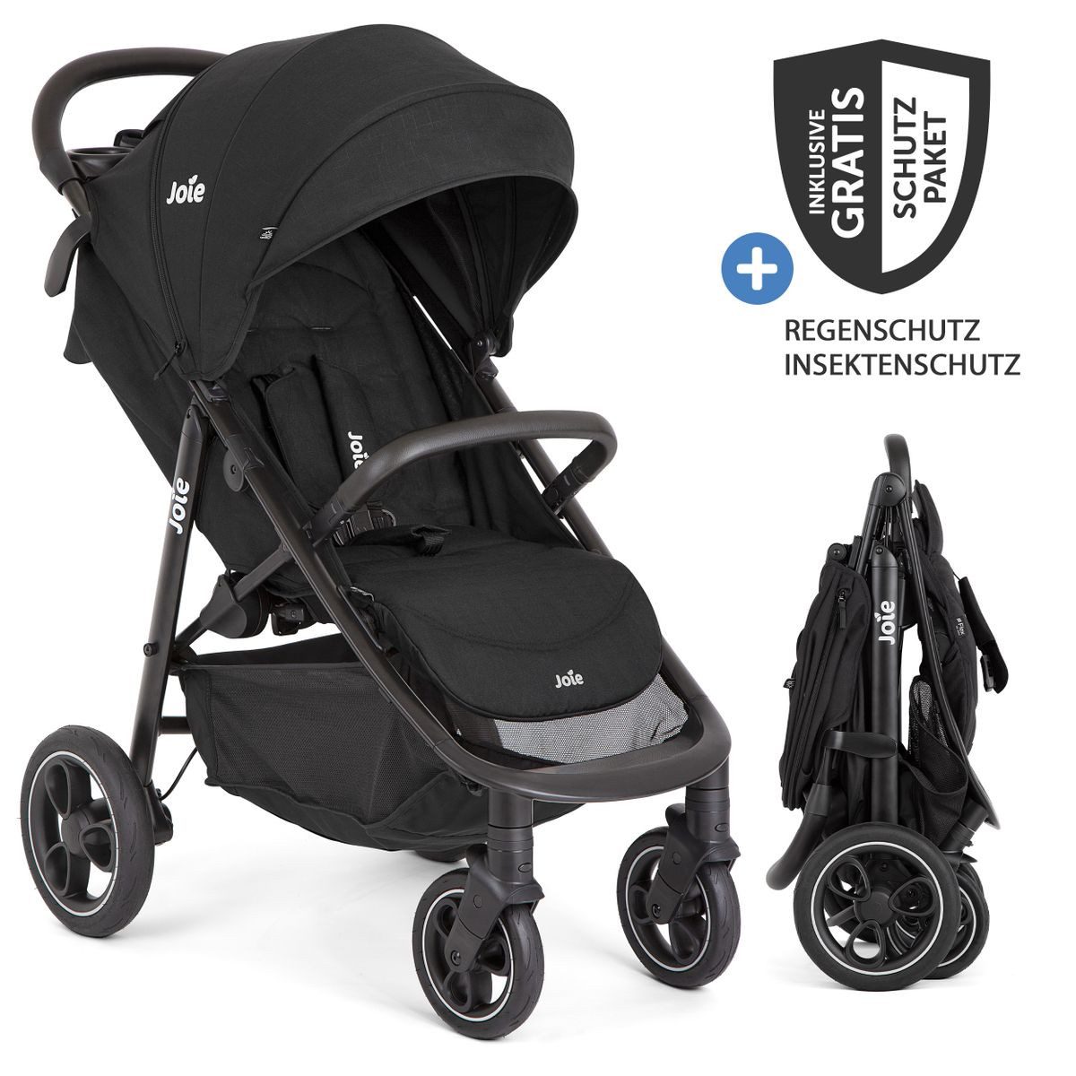 Joie Kinder-Buggy Litetrax Pro - Shale, Sportwagen mit Liegefunktion, Einhand-Faltung & Regenschutz bis 22 kg