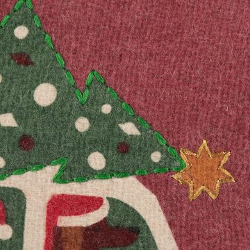 SCHÖNER LEBEN. Dekokissen Deko Kissen Auto Weihnachtsbaum und Hunden Filzoptik rot creme grün 3