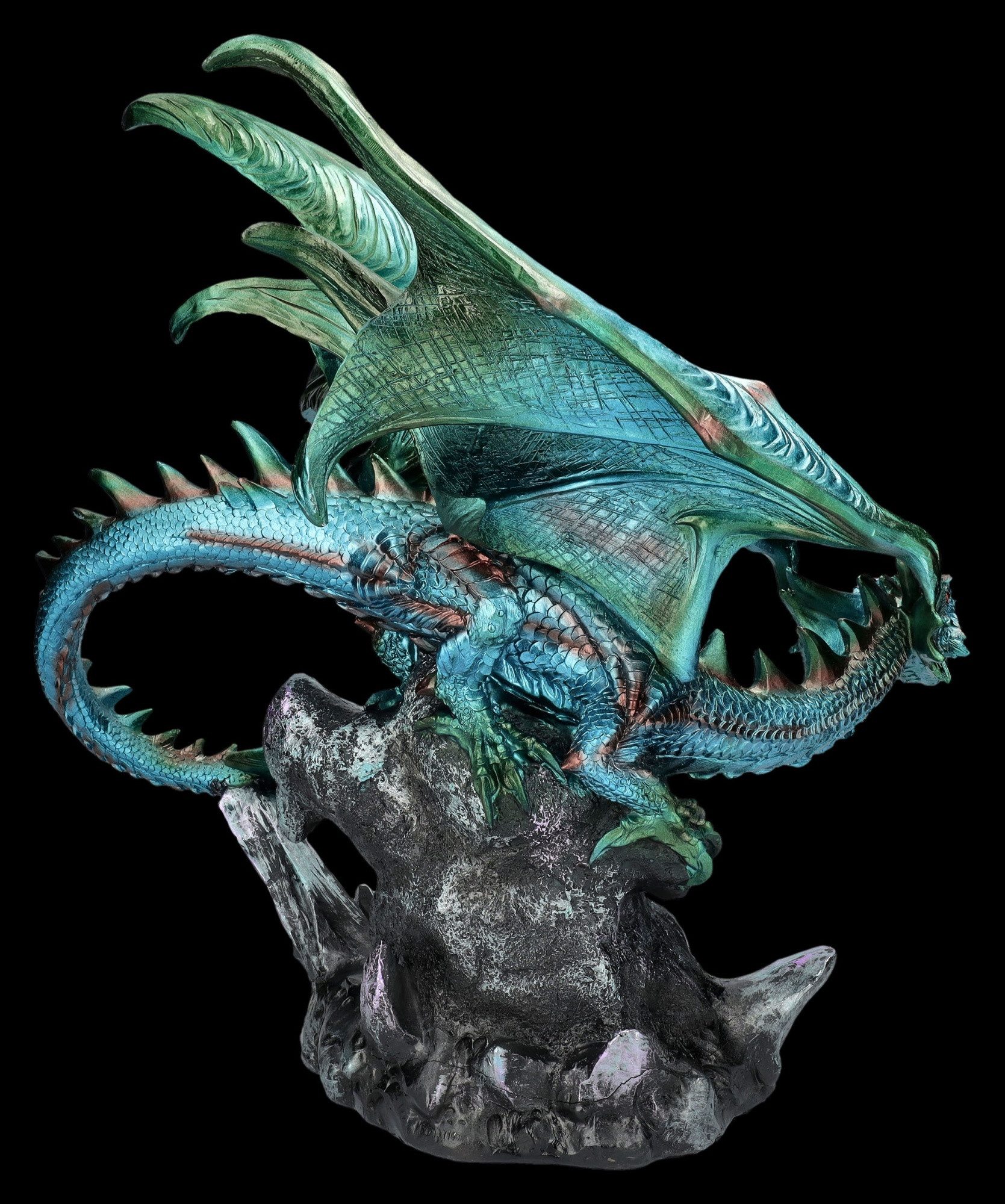 Figuren Shop GmbH Dekofigur Drachenfigur auf Geodenstein - Fantasy Dekofigur Drache Dekoration
