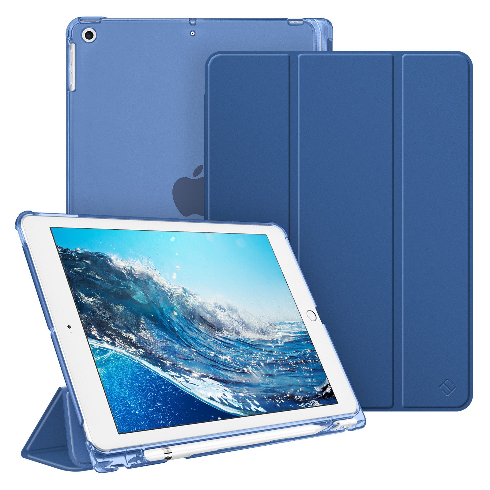 Fintie Tablet-Hülle für iPad 9. Gen 2021/8. Gen 2020/7. Gen 2019 10.2 Zoll mit Stifthalter, ultradünne leichte Case mit transparenter Rückseite & Auto Schlaf/Wach