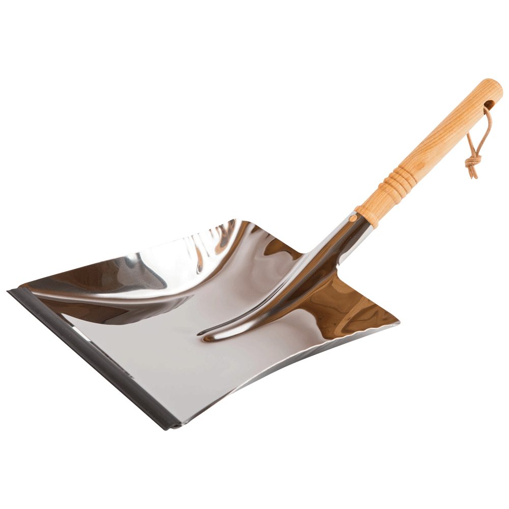 Holz-Leute Kehrgarnitur Kehrblech Edelstahl, Fliesen, Laminat, PArkett, Steinboden, Kehrschaufel, mit Gummilippe, Lederband, 44,5 x 21 x 7 cm (L x B x H)