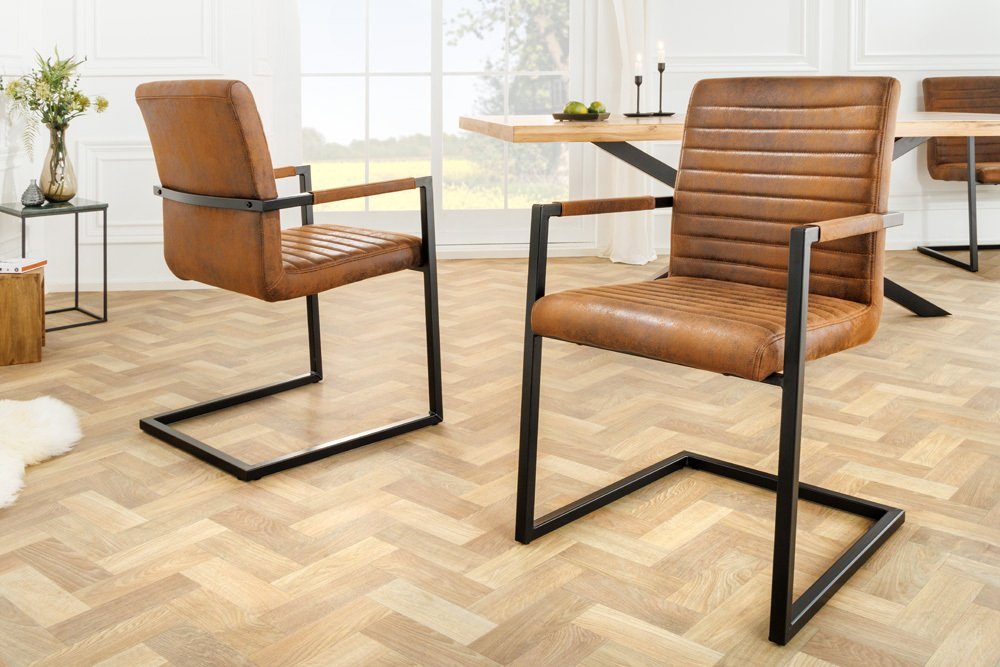 riess-ambiente Freischwinger LOFT vintage braun / schwarz (Einzelartikel, 1 St), Esszimmer · Microfaser · Metall · mit Armlehne · Industrial – Bild 4 von 5