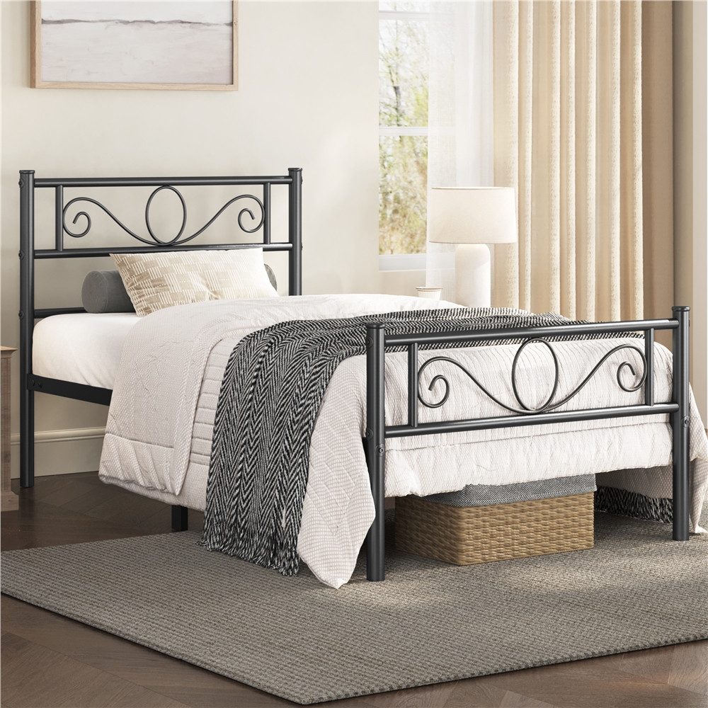 Yaheetech Bettgestell Metallbett mit Kopfteil, Einzelbett/Doppelbett Metallbettrahmen, 90/140/160 cm (B)