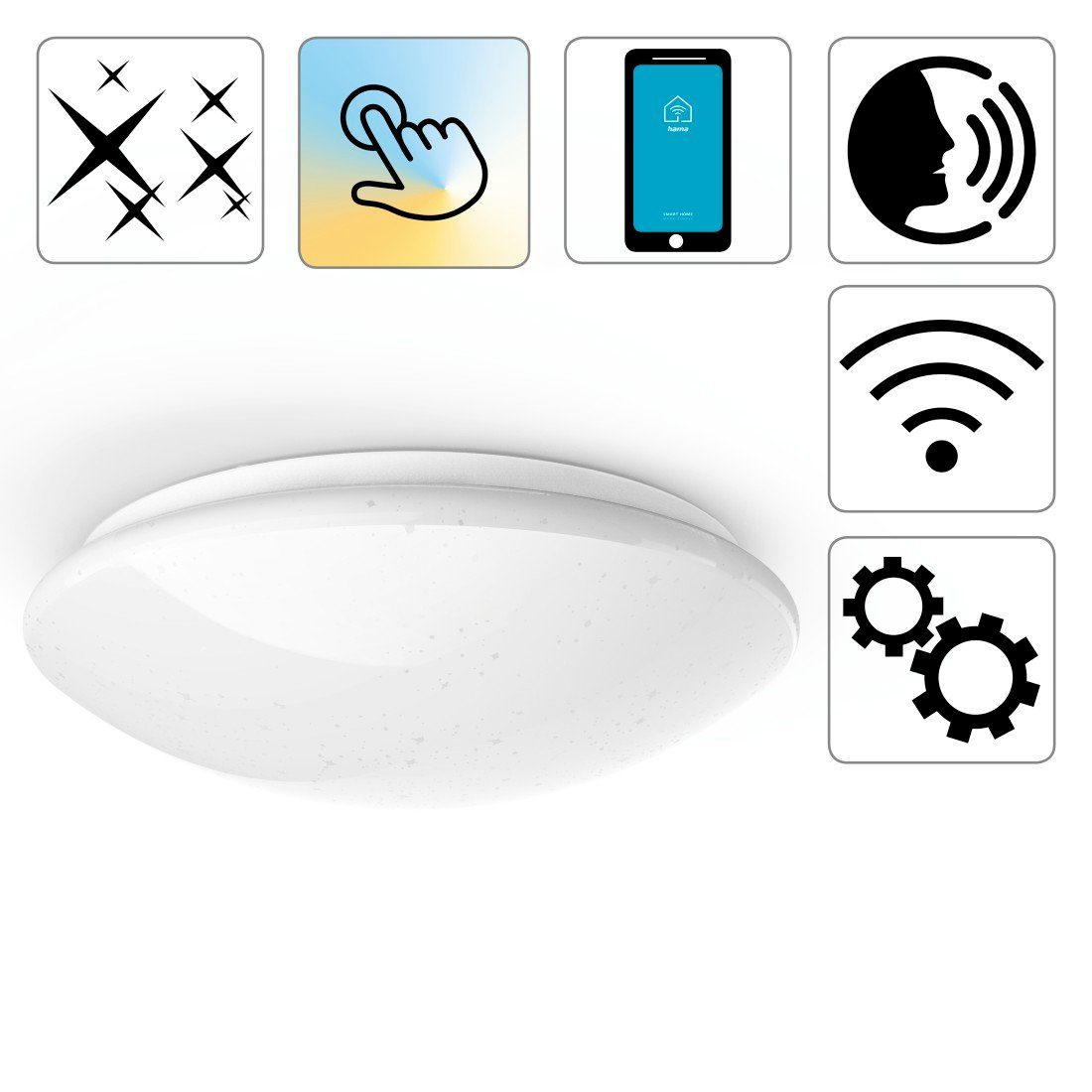 Glitzer, Lampe, Tageslichtweiß, Leuchte, gesteuert via rund, WiFi Google, Hama fest Deckenleuchte App, LED integriert, Warmweiß Alexa,