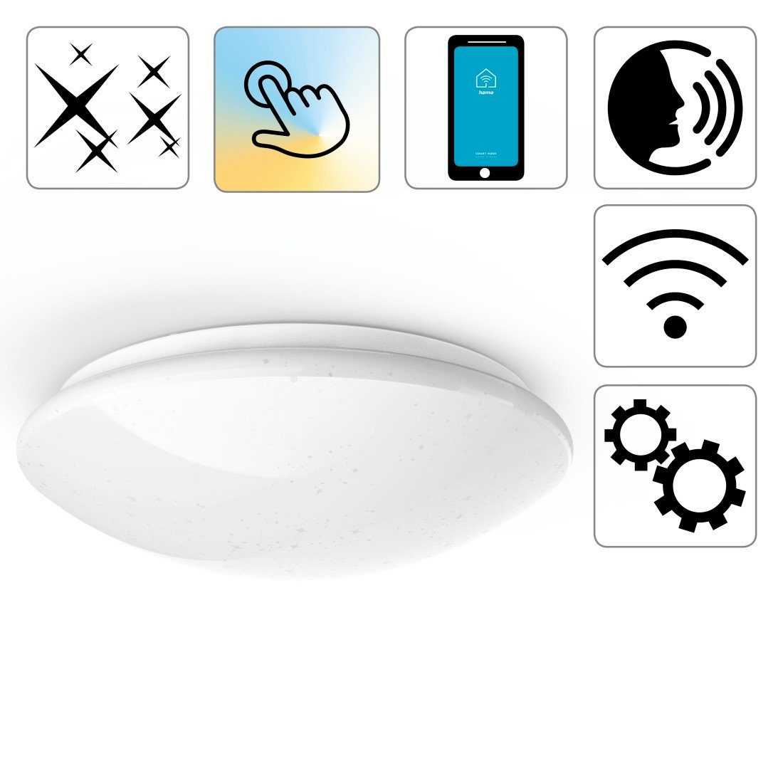 Hama Deckenleuchte WiFi Leuchte, Lampe, gesteuert via Alexa, Google, App,  Glitzer, rund, LED fest integriert, Tageslichtweiß, Warmweiß