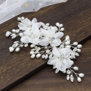 FIDDY Haarnadeln Brautblumen-Seitenhaarnadel, Brautblumen-Hochzeits-Haarranke, 1-tlg., Braut-Haarschmuck, Breite 8, Länge 13 cm (Silber)