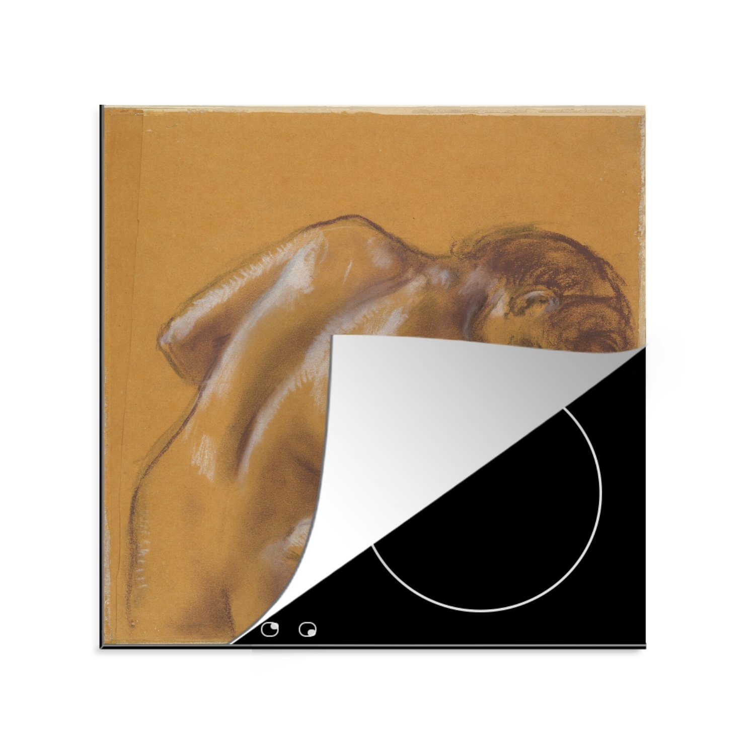 MuchoWow Herdblende-/Abdeckplatte Badende, die küche 78x78 Degas, von Edgar abtrocknet Vinyl, (1 tlg), für Gemälde sich Arbeitsplatte cm, - Ceranfeldabdeckung