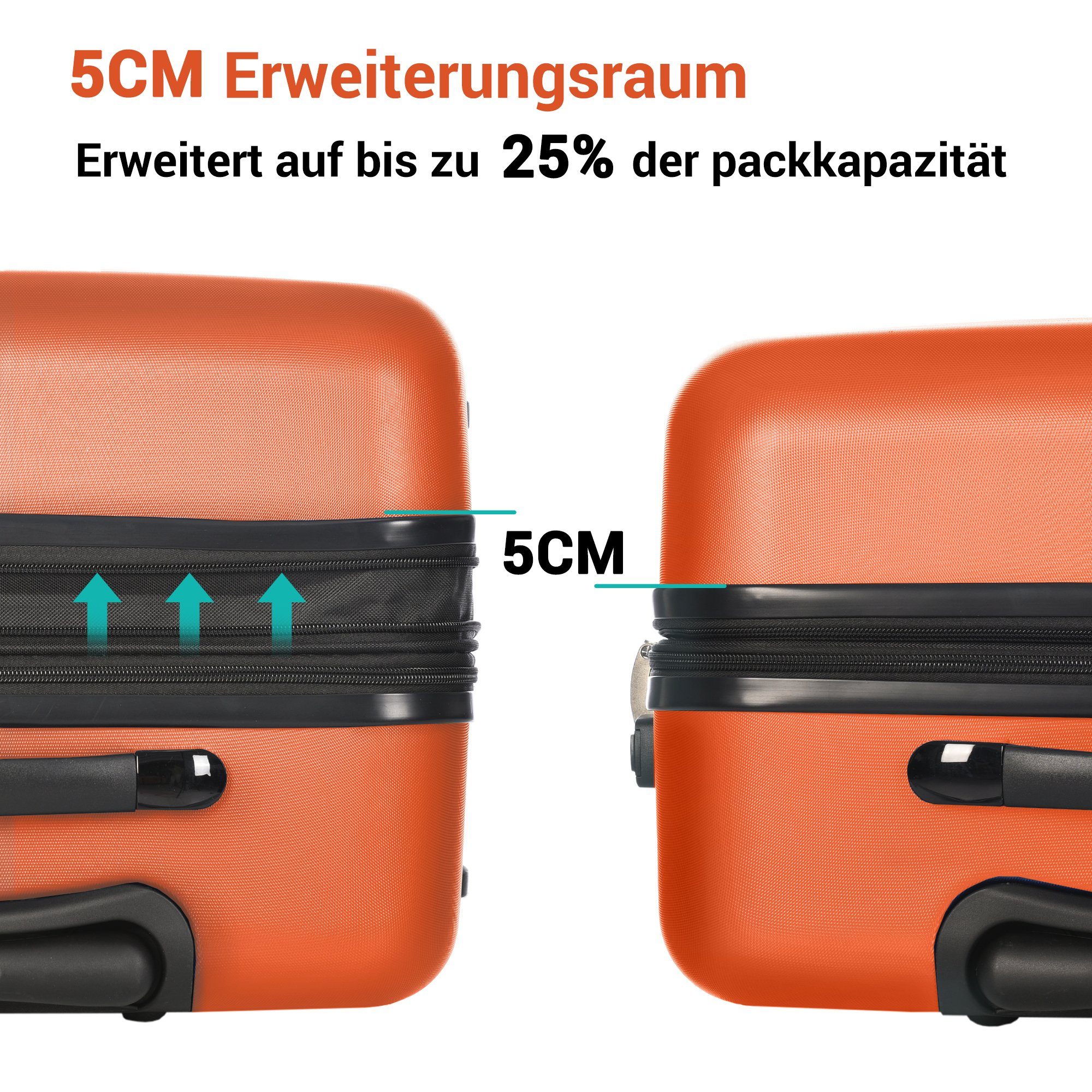 Flieks Hartschalen-Trolley, 4 Handgepäck-Trolley Hartschalenkoffer Geschäftsreisekoffer Orange Rollen, Reisekoffer